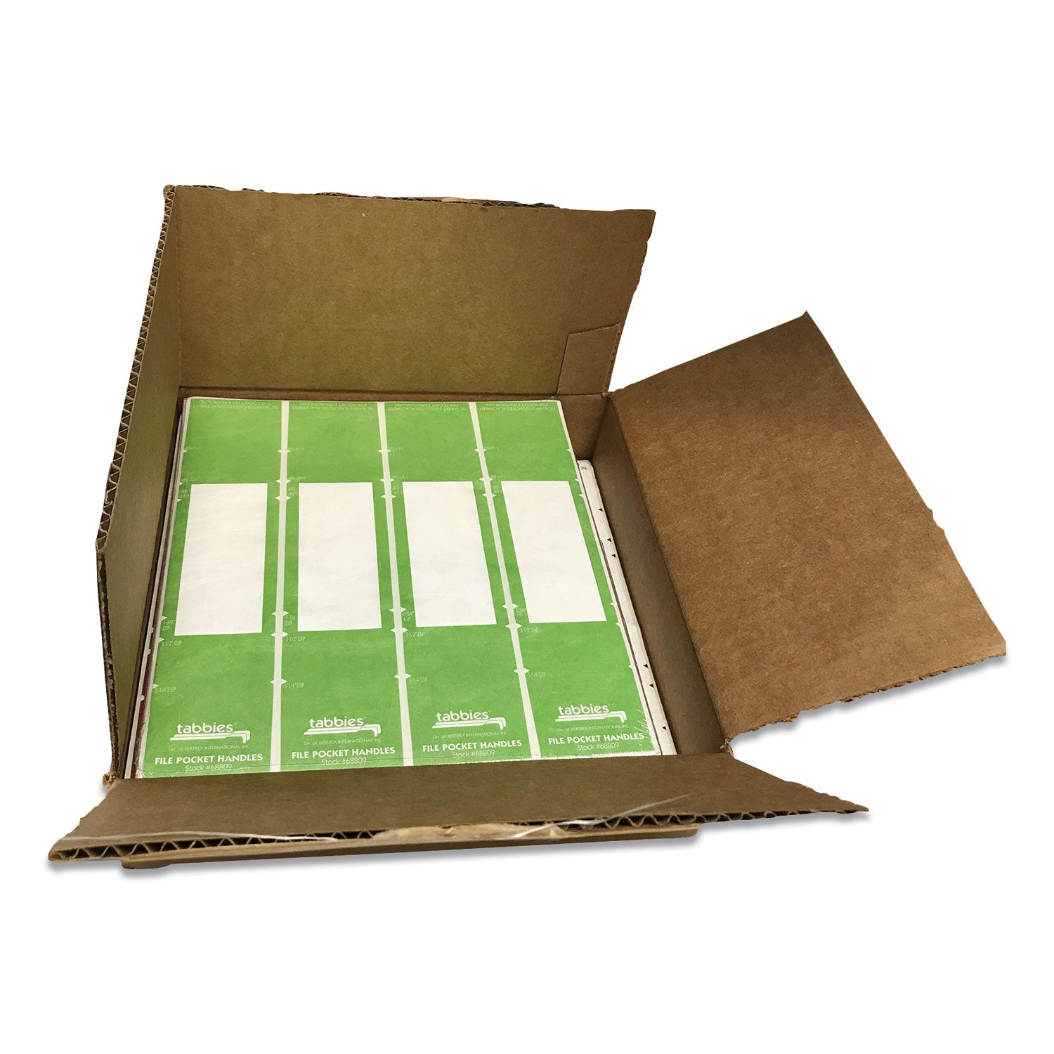 Tabbies® File Pocket Handles, 9.63 x 2, Green/White,  4/Sheet, 12 Sheets/Pack