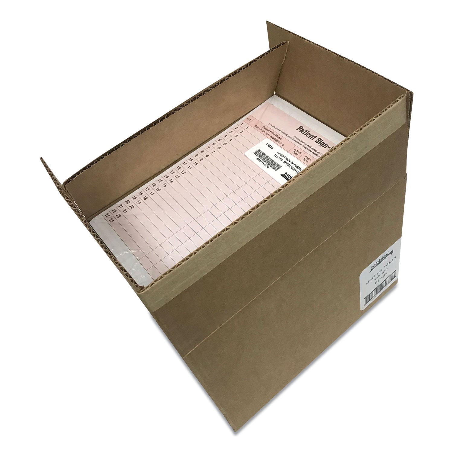 Tabbies® Patient Sign-In Label Forms, Two-Part Carbon, 8.5 x 11.63, Salmon Sheets, 125 Forms Total