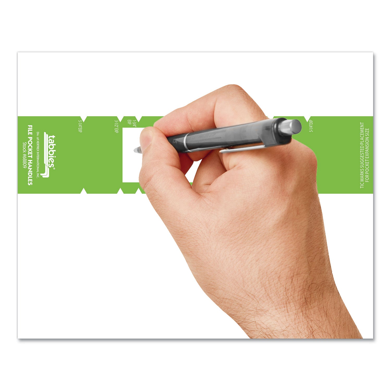 Tabbies® File Pocket Handles, 9.63 x 2, Green/White,  4/Sheet, 12 Sheets/Pack