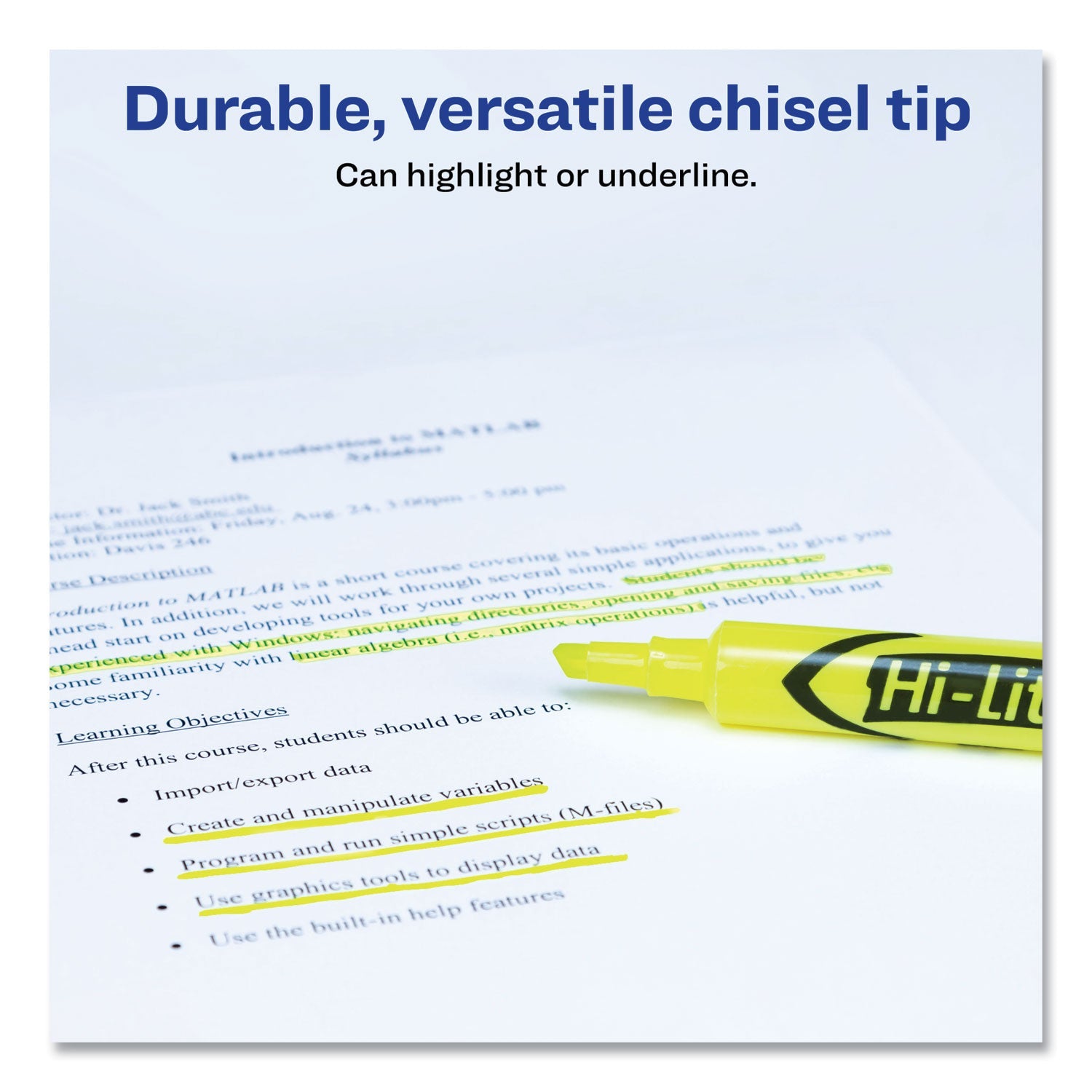 Avery® Hi-Liter Desk-Style Highlighters, Fluorescent Yellow Ink, Chisel Tip, Yellow/black Barrel, Dozen