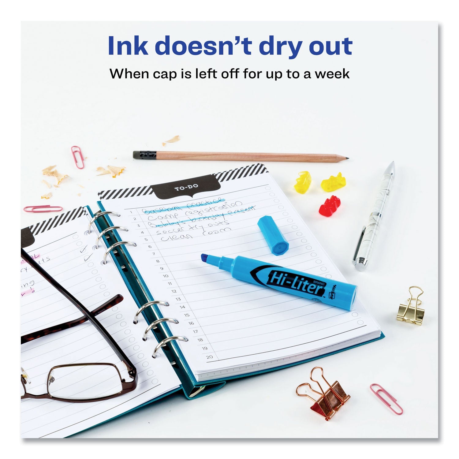 Avery® Hi-Liter Desk-Style Highlighters, Fluorescent Blue Ink, Chisel Tip, Blue/black Barrel, Dozen