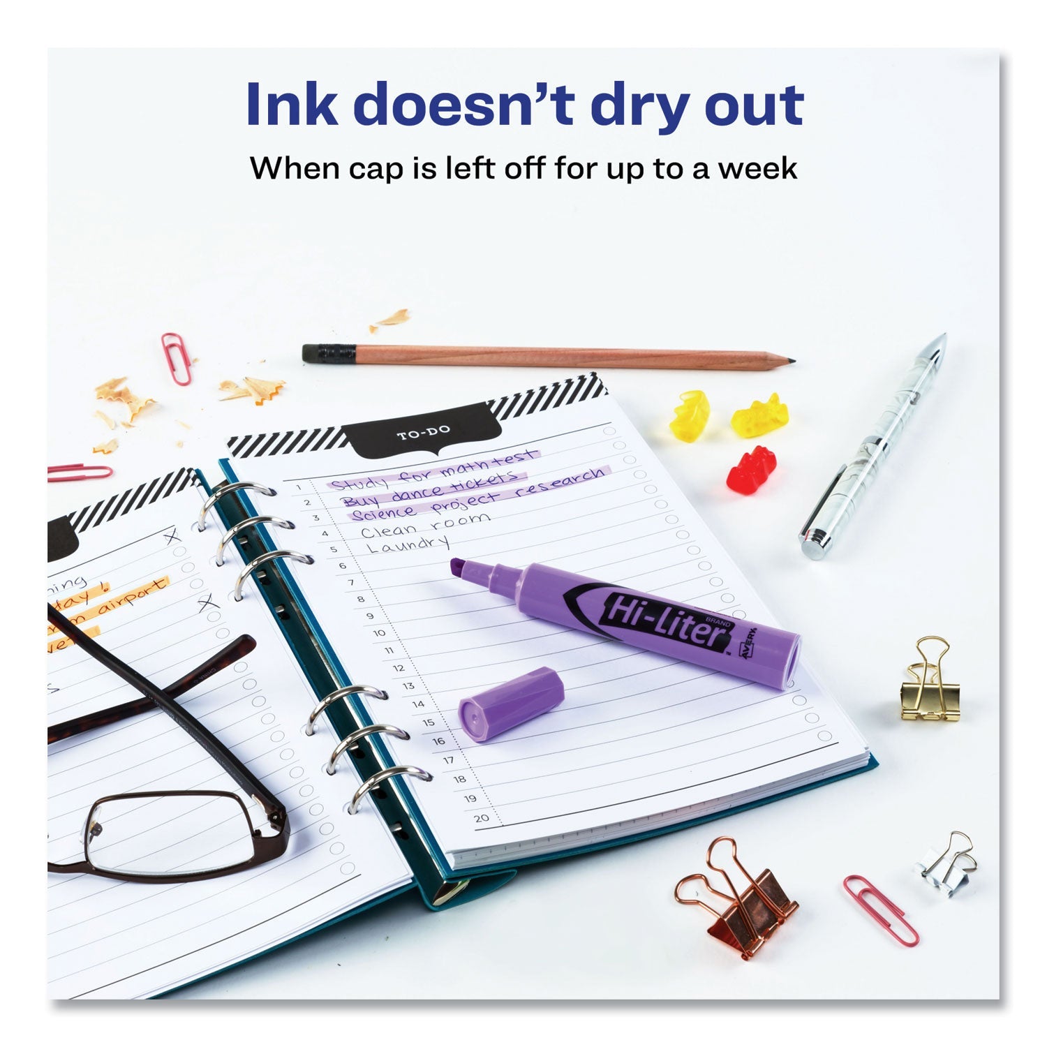 Avery® Hi-Liter Desk-Style Highlighters, Fluorescent Purple Ink, Chisel Tip, Purple/black Barrel, Dozen