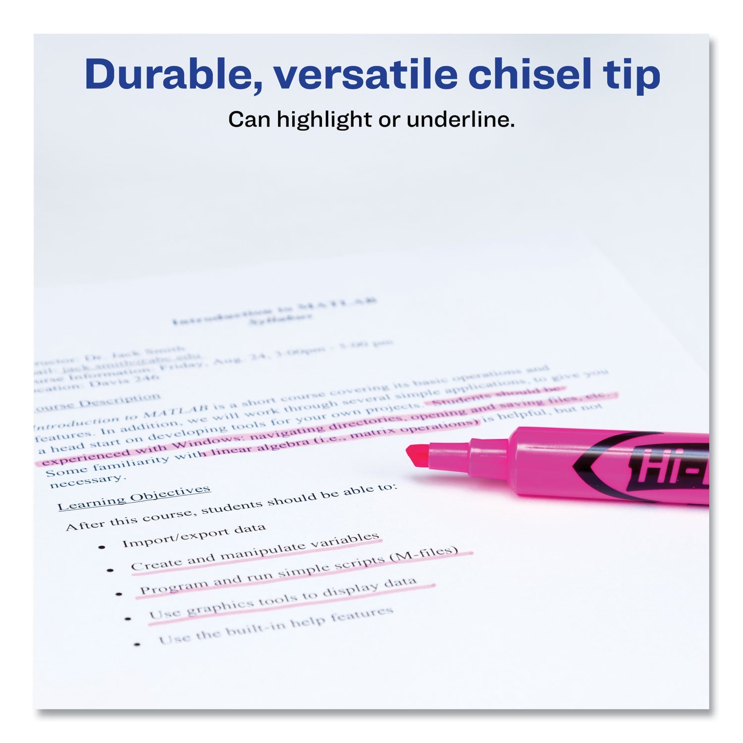 Avery® Hi-Liter Desk-Style Highlighters, Fluorescent Pink Ink, Chisel Tip, Pink/black Barrel, Dozen