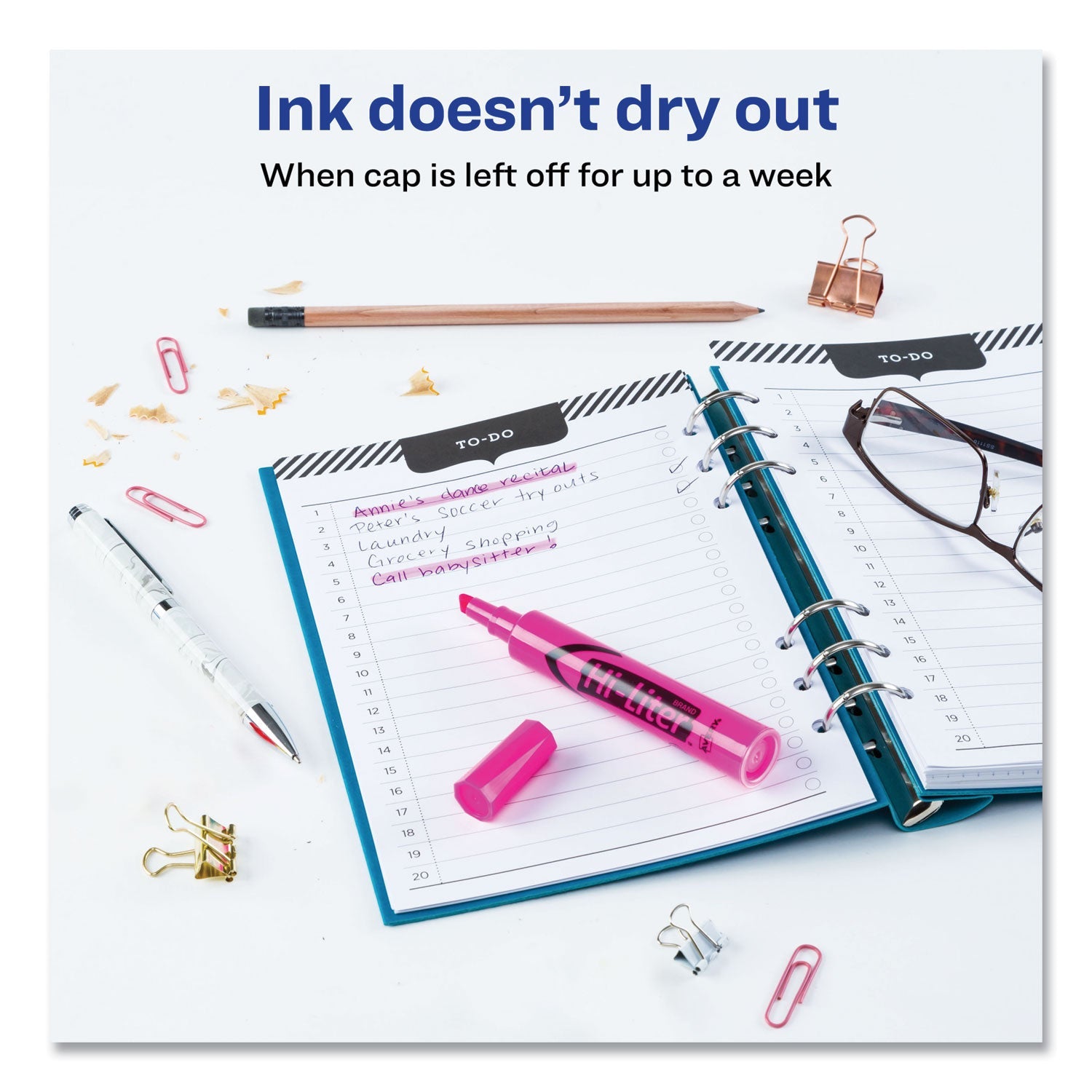 Avery® Hi-Liter Desk-Style Highlighters, Fluorescent Pink Ink, Chisel Tip, Pink/black Barrel, Dozen