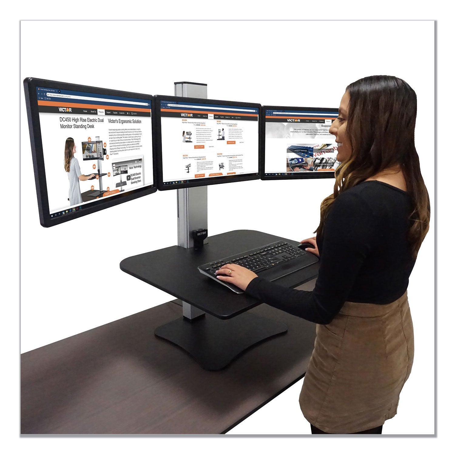 Electric Triple Monitor Standing Desk Workstation