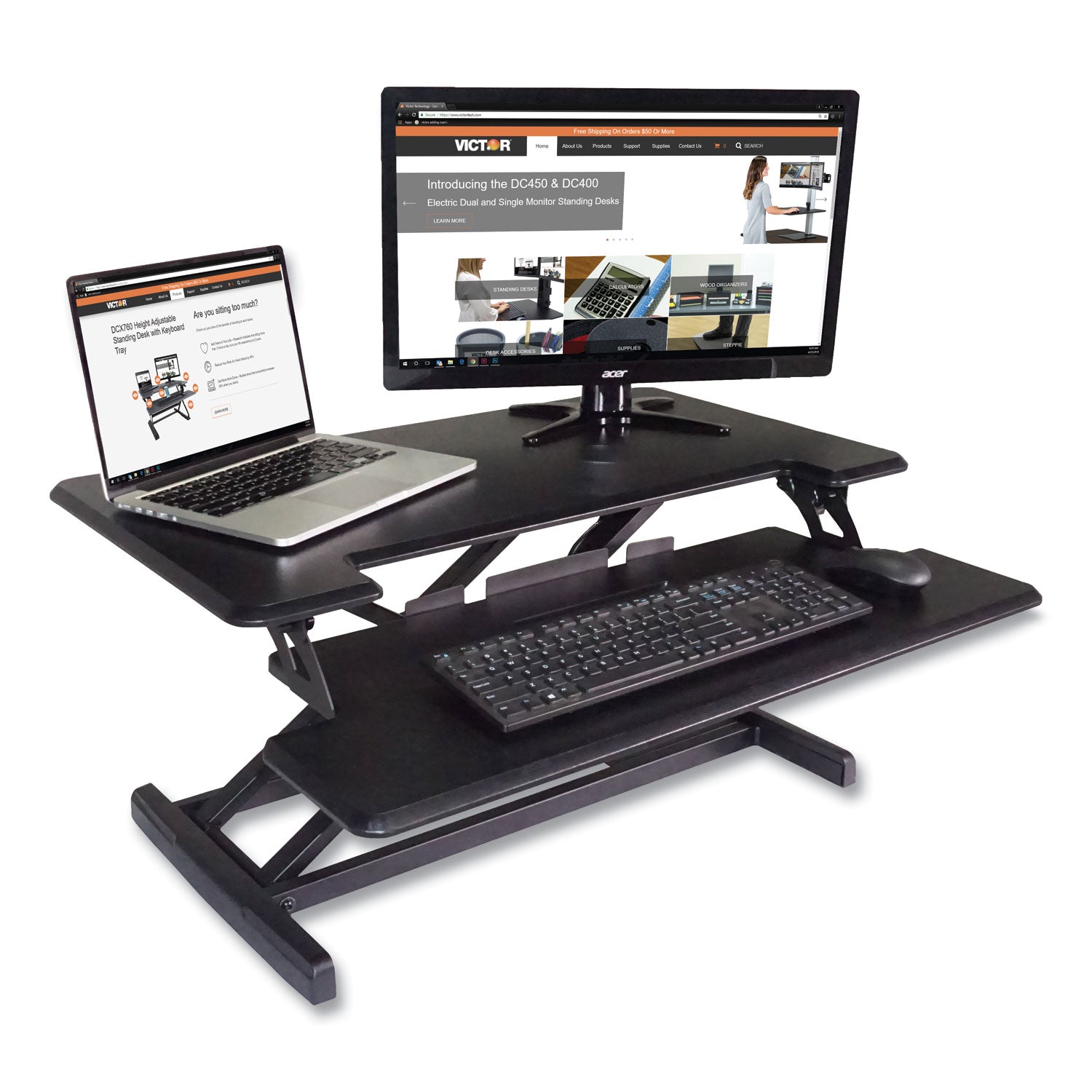 High Rise Compact Standing Desk w/Keyboard Tray