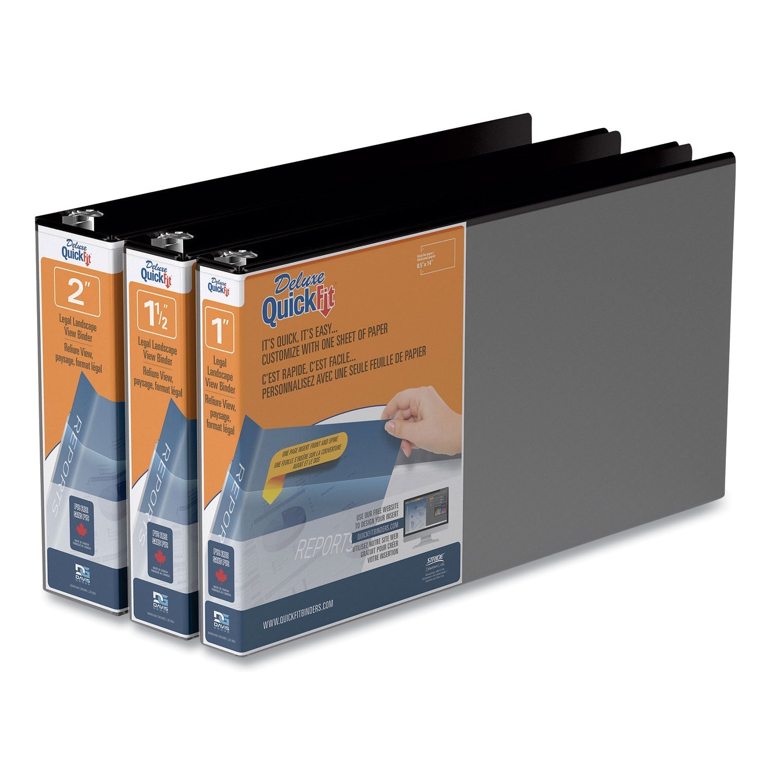 Stride Quickfit Landscape Spreadsheet Round Ring View Binder, 3 Rings, 1" Capacity, 14 X 8.5, Black