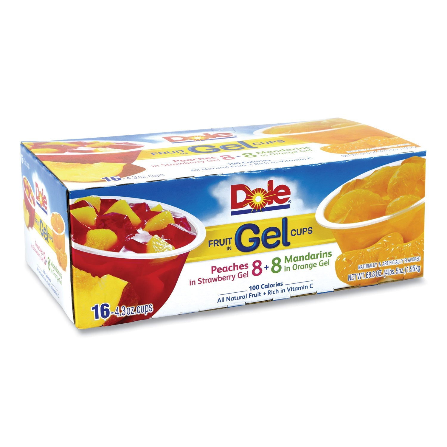 Dole® Fruit in Gel Cups, Mandarins/Orange, Peaches/Strawberry, 4.3 oz Cups, 16 Cups/Carton - Bloom Skins