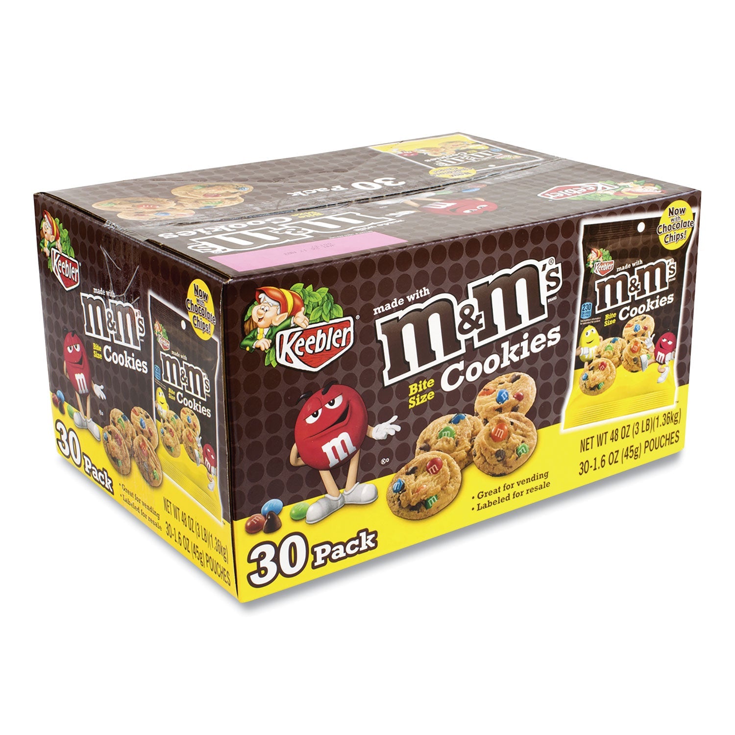 Keebler® Mini Cookie Snack Packs, Chocolate Chip/MandMs, 1.6 oz Pouch, 30 Pouches/Carton