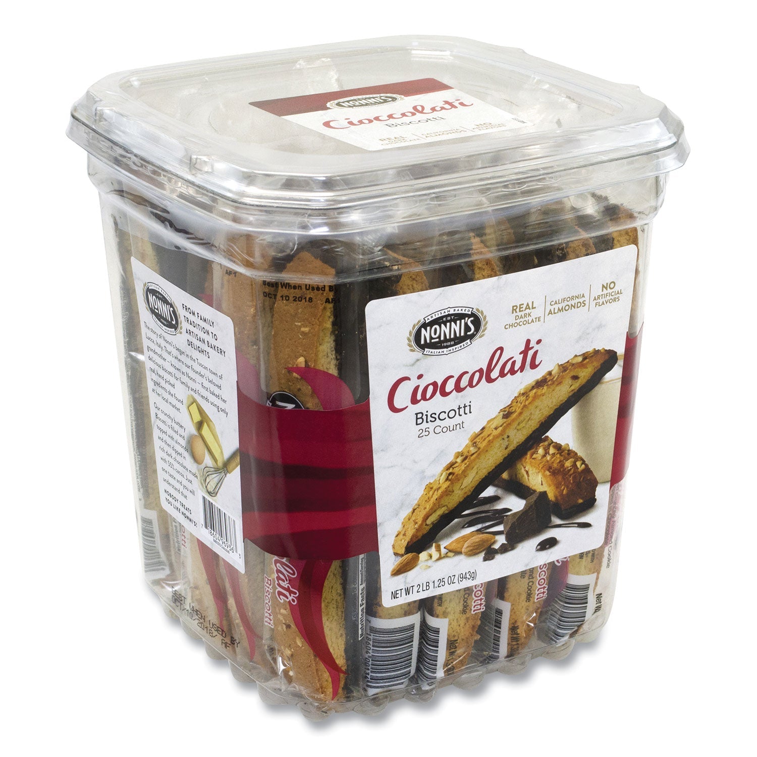 Nonni's® Biscotti, Dark Chocolate Almond, 0.85 oz Individually Wrapped, 25/Pack
