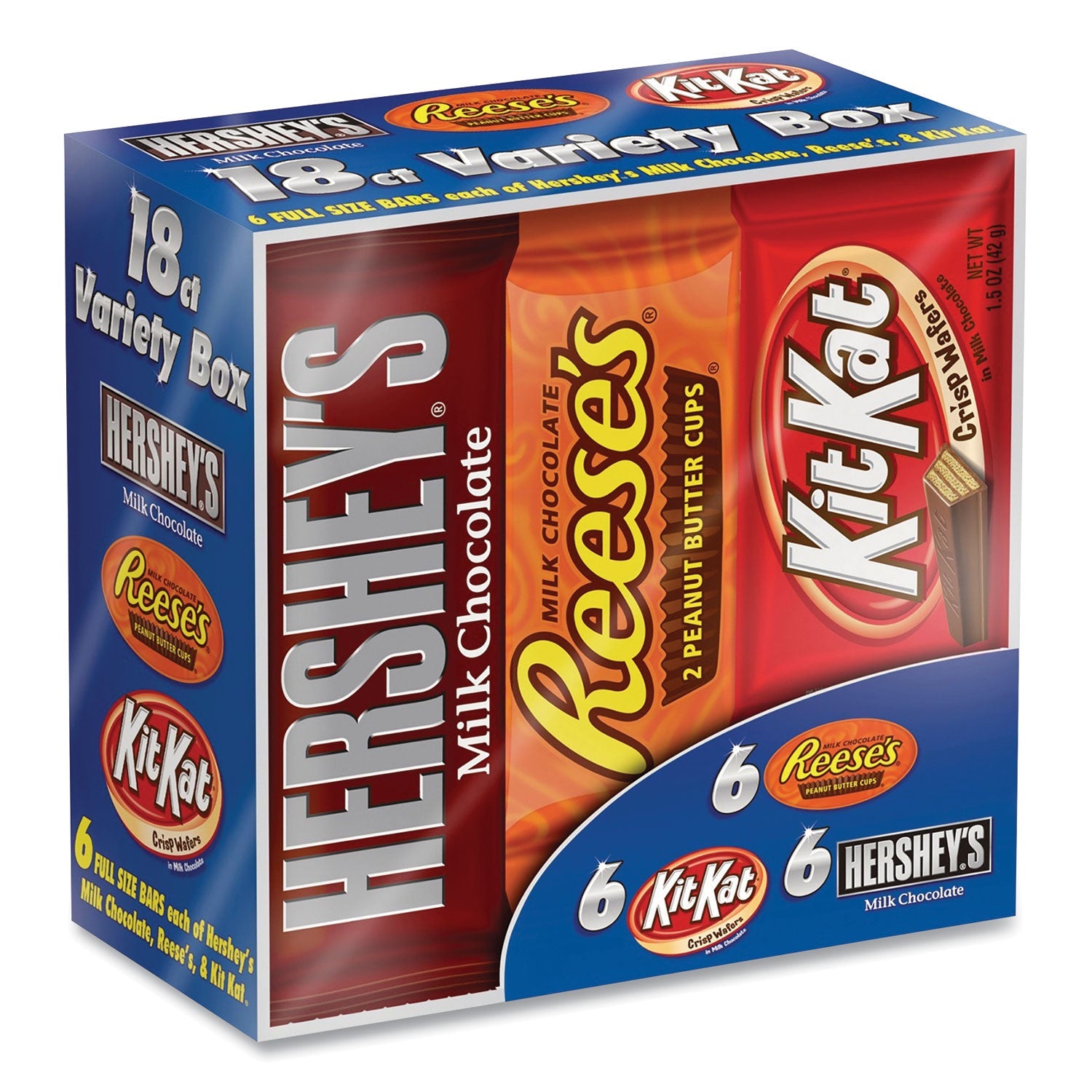 Hershey®'s Full Size Chocolate Candy Bar Variety Pack, Assorted 1.5 oz Bar, 18 Bars/Carton