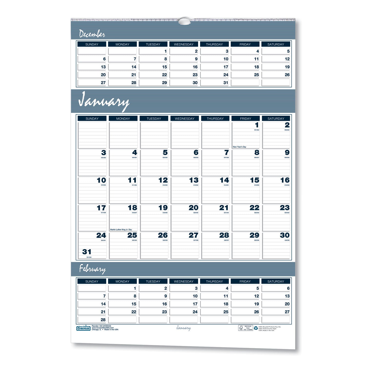 3-Month Wall Calendar | Bar Harbor 2026 Vertical
