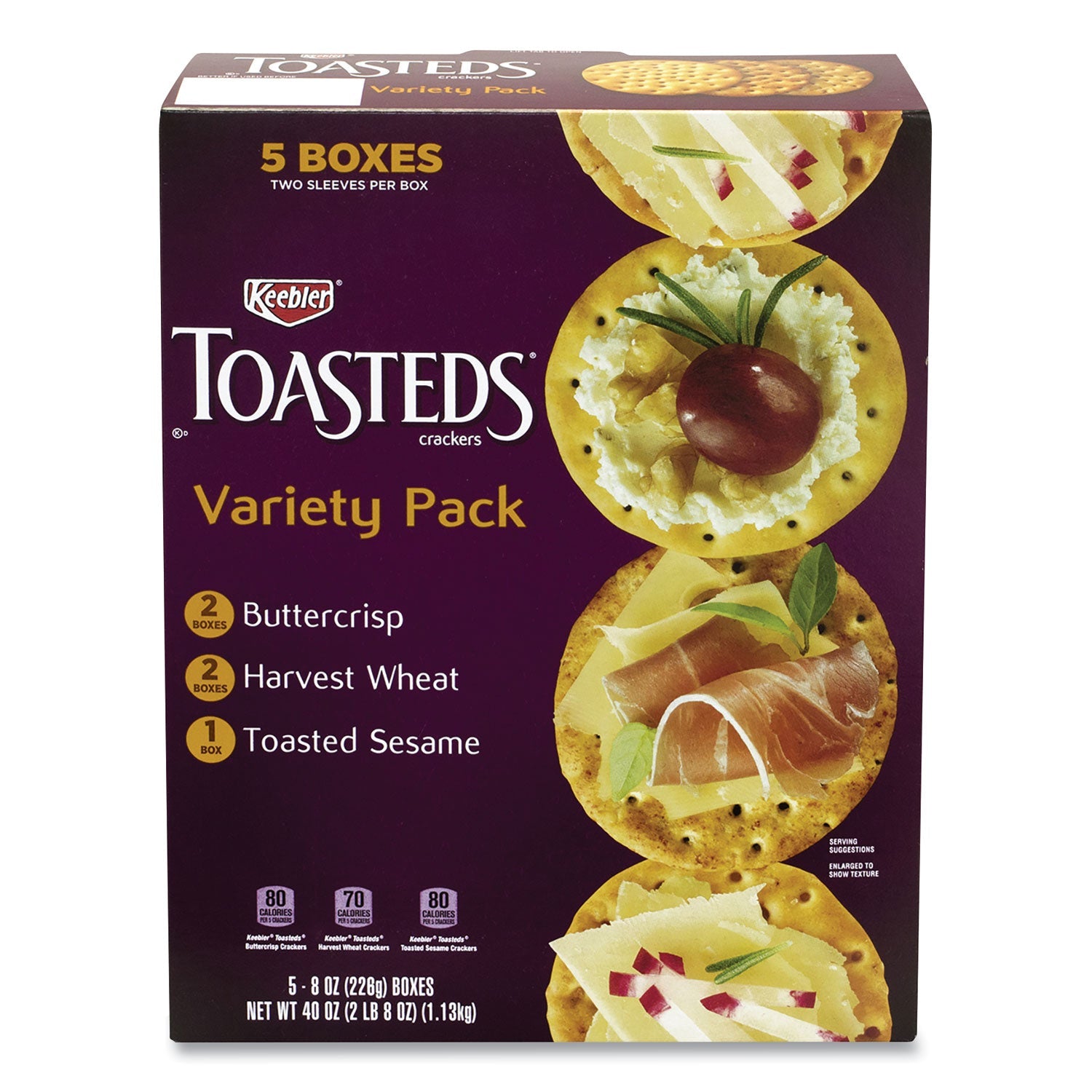 Keebler® Toasteds Party Pack Cracker Assortment, 8 oz Box, 5 Assorted Boxes/Carton - Bloom Skins
