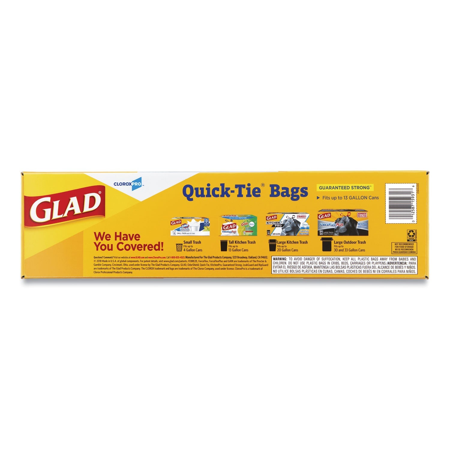 Glad® Tall Kitchen Quick-Tie Bags, Tie-Flap, 13 gal, 23.75" x 28", White, 200/Box
