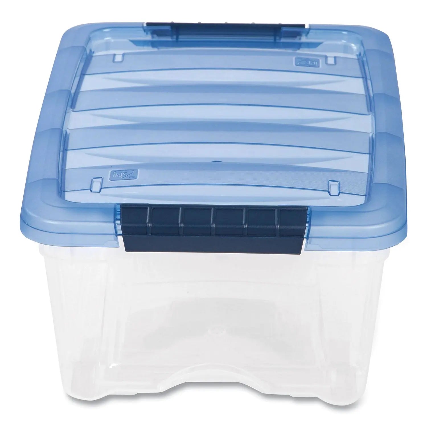 IRIS Stack And Pull Latching Flat Lid Storage Box, 3.23 Gal, 10.9" X 16.5" X 6.5", Clear/translucent Blue