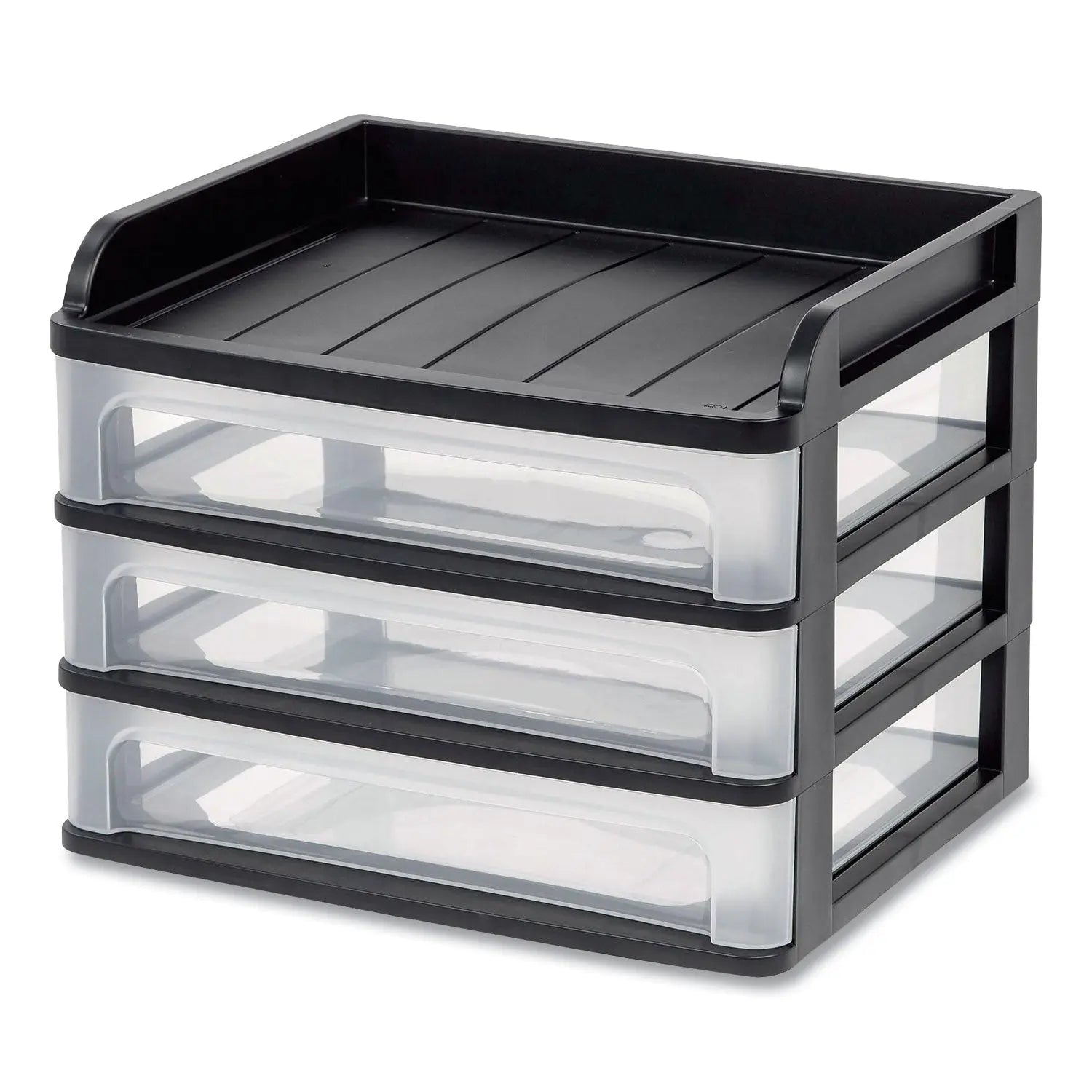 IRIS Small Three-Drawer Desktop Storage, 3 Sections, 9.13 X 6.88 X 8.13, Black/clear