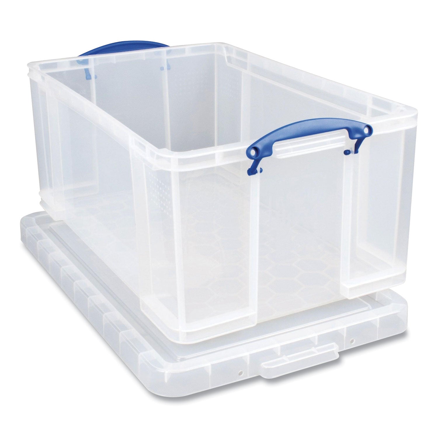 Really Useful Box® Snap-Lid Storage Bin, 16.9 Gal, 17.31" X 28" X 12.25", Clear/blue