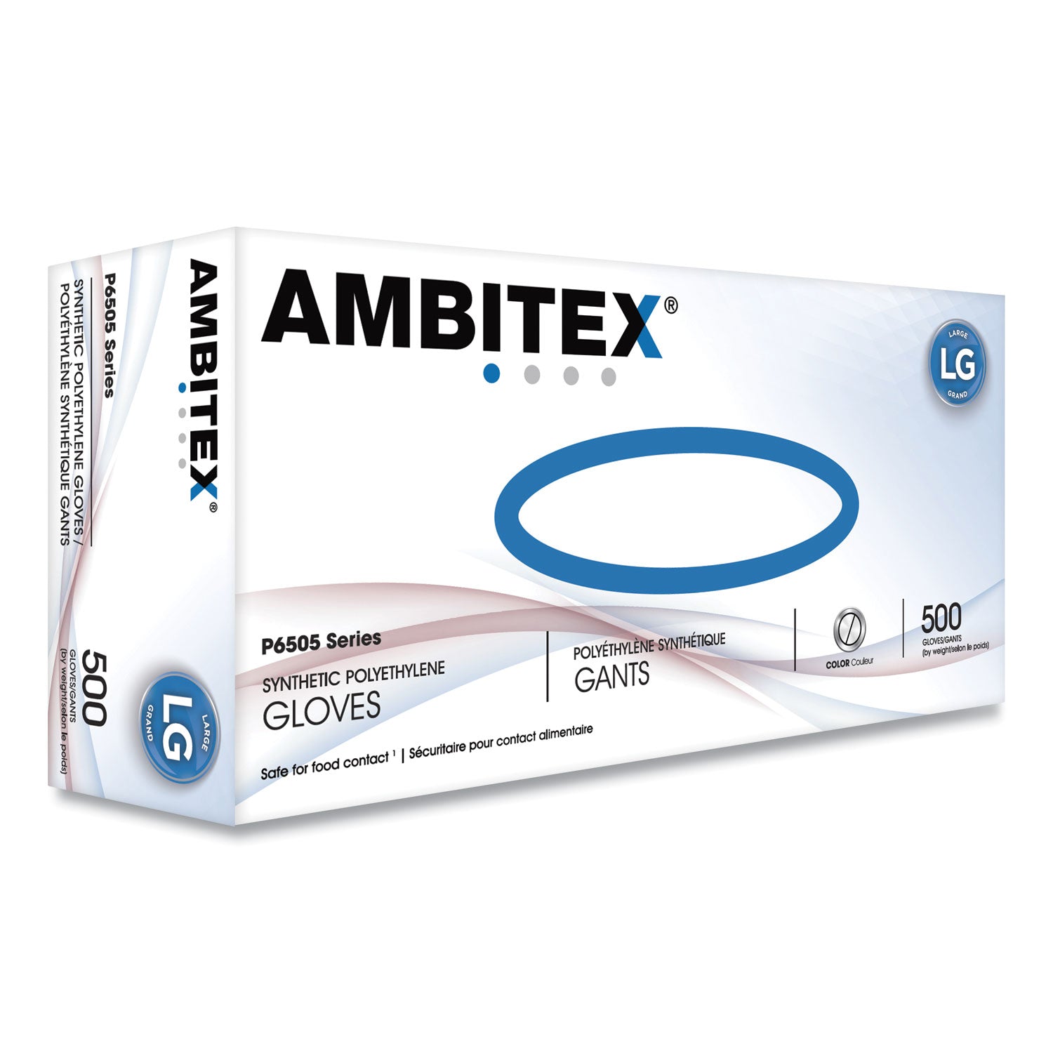 AMBITEX® P6505 SERIES POLYETHYLENE GLOVES, 1.25 MIL, LARGE, CLEAR, 500/BOX
