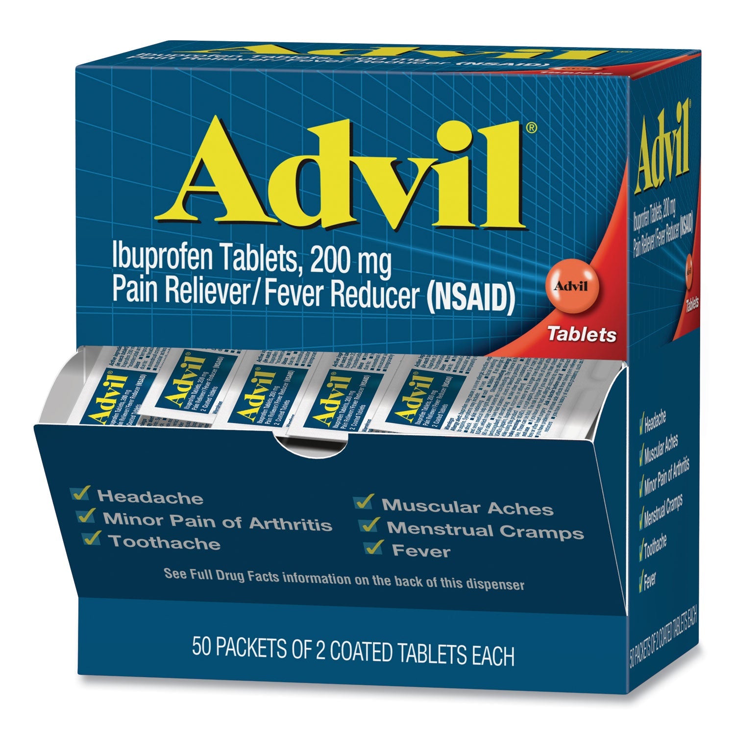Advil® Ibuprofen Tablets, Two-Pack, 50 Packs/Box