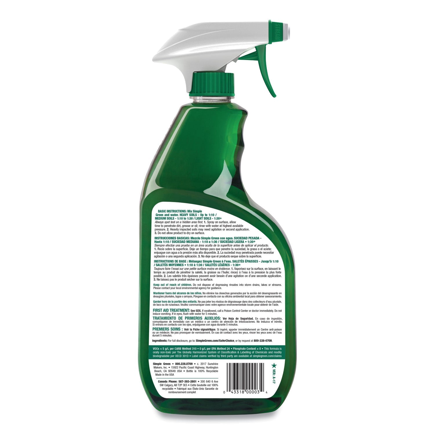 Simple Green® Industrial Cleaner And Degreaser, Concentrated, 24 Oz Spray Bottle, 12/carton