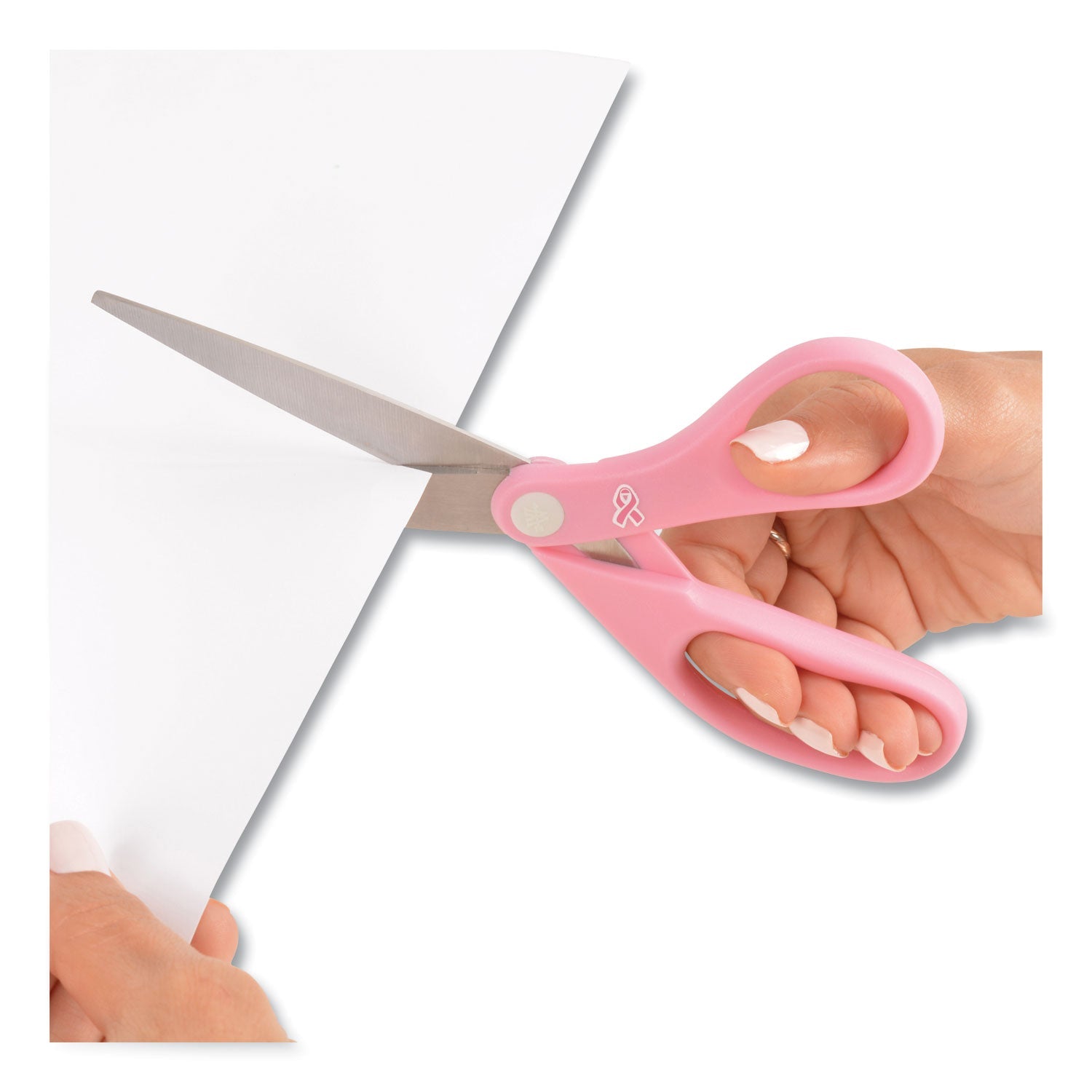 Westcott® All Purpose Pink Ribbon Scissors, Breast Cancer Awareness, 8" Long, 3.5" Cut Length, Straight Pink Handle