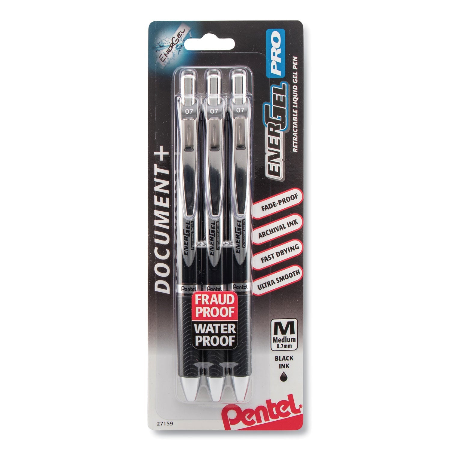 EnerGel PRO Hybrid Gel Pen | Black, 0.7mm, 3/Pack