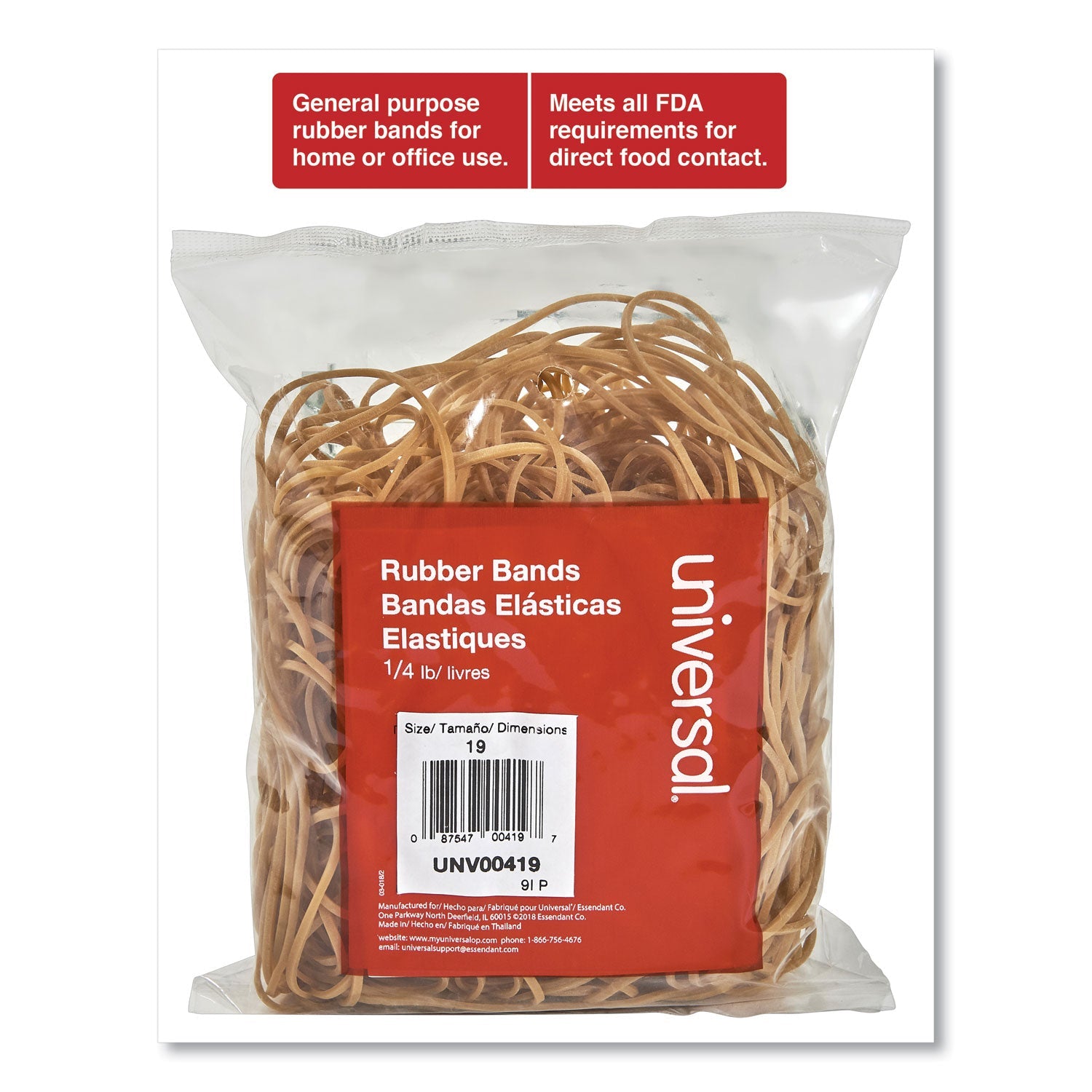 Universal® Rubber Bands, Size 19, 0.04" Gauge, Beige, 4 Oz Box, 310/pack - Bloom Skins