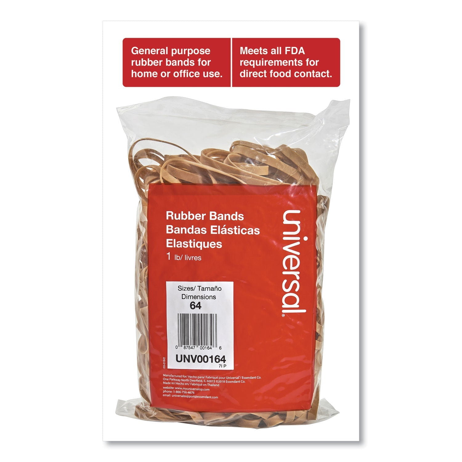 Universal® Rubber Bands, Size 64, 0.04" Gauge, Beige, 1 Lb Bag, 320/pack - Bloom Skins