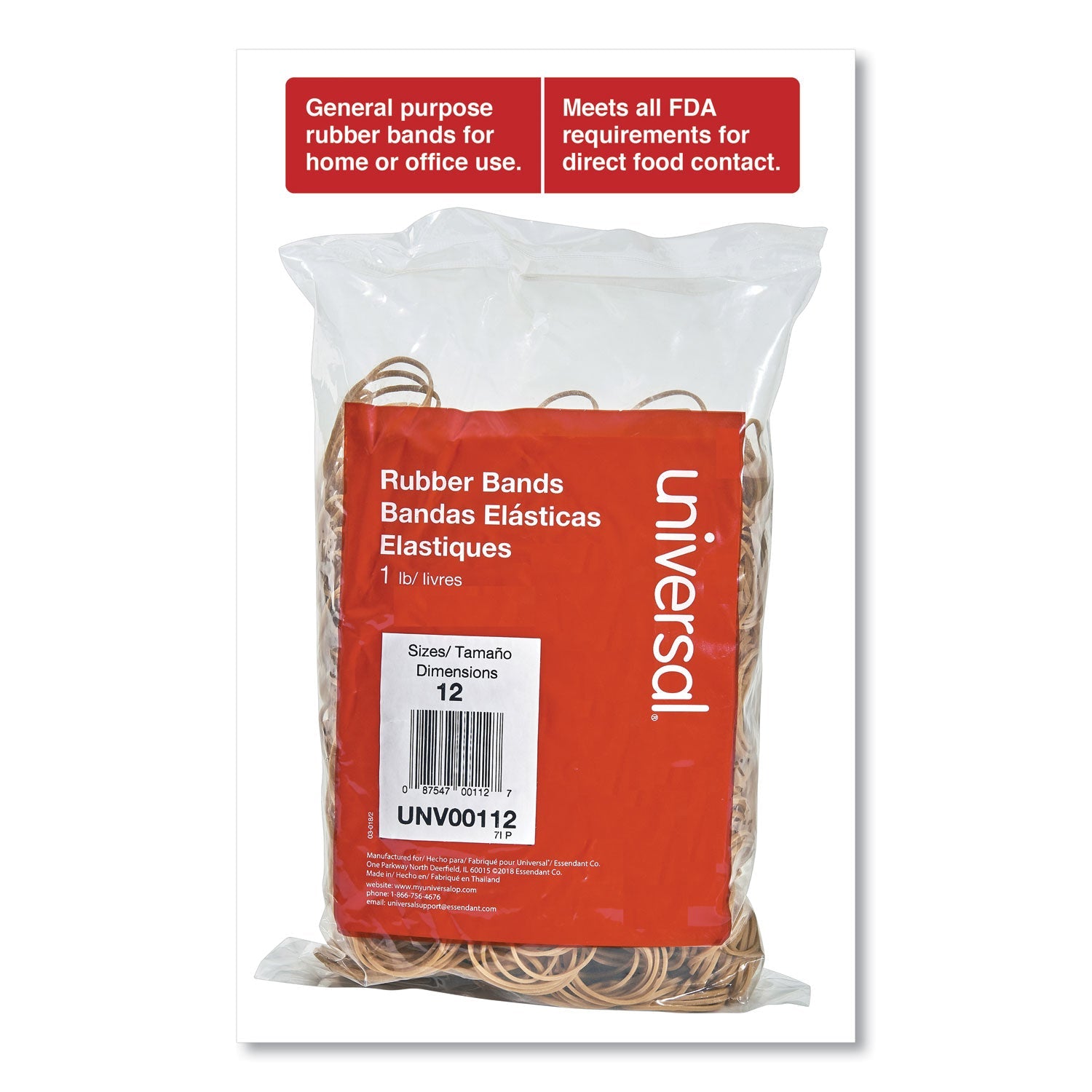 Universal® Rubber Bands, Size 12, 0.04" Gauge, Beige, 1 Lb Box, 2,500/pack