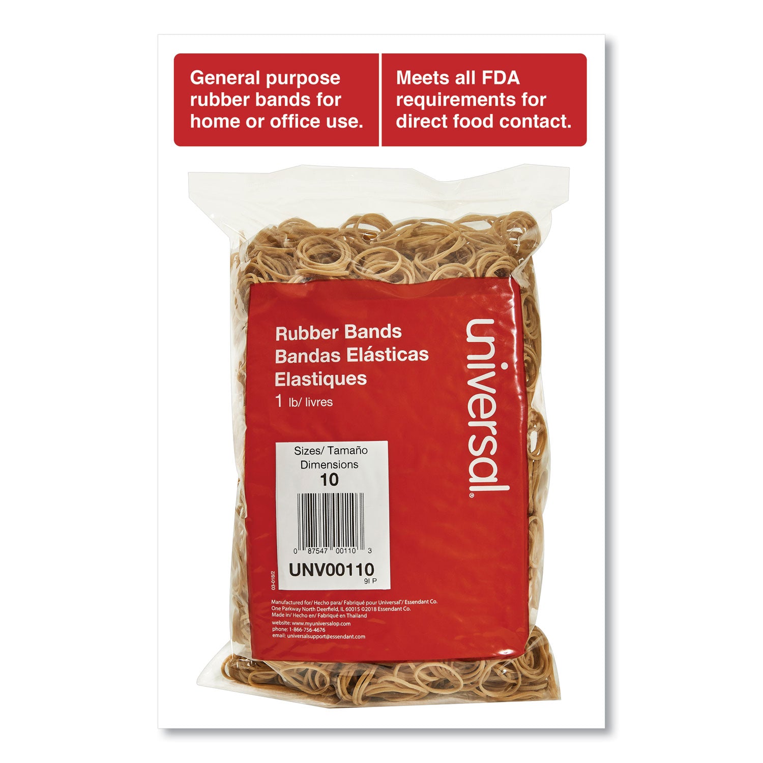 Universal® Rubber Bands, Size 10, 0.04" Gauge, Beige, 1 Lb Box, 3,400/pack