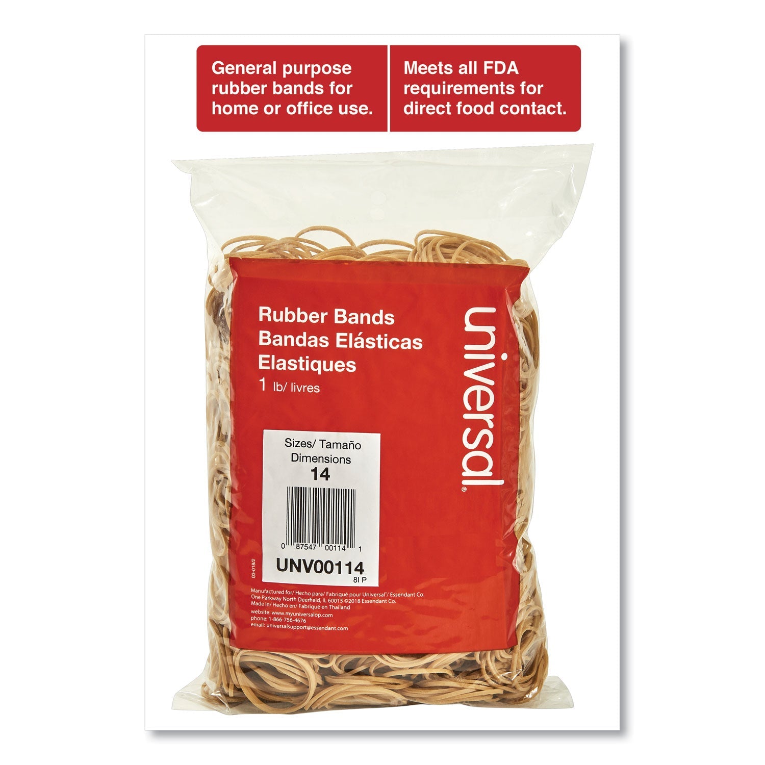 Universal® Rubber Bands, Size 14, 0.04" Gauge, Beige, 1 Lb Box, 2,200/pack