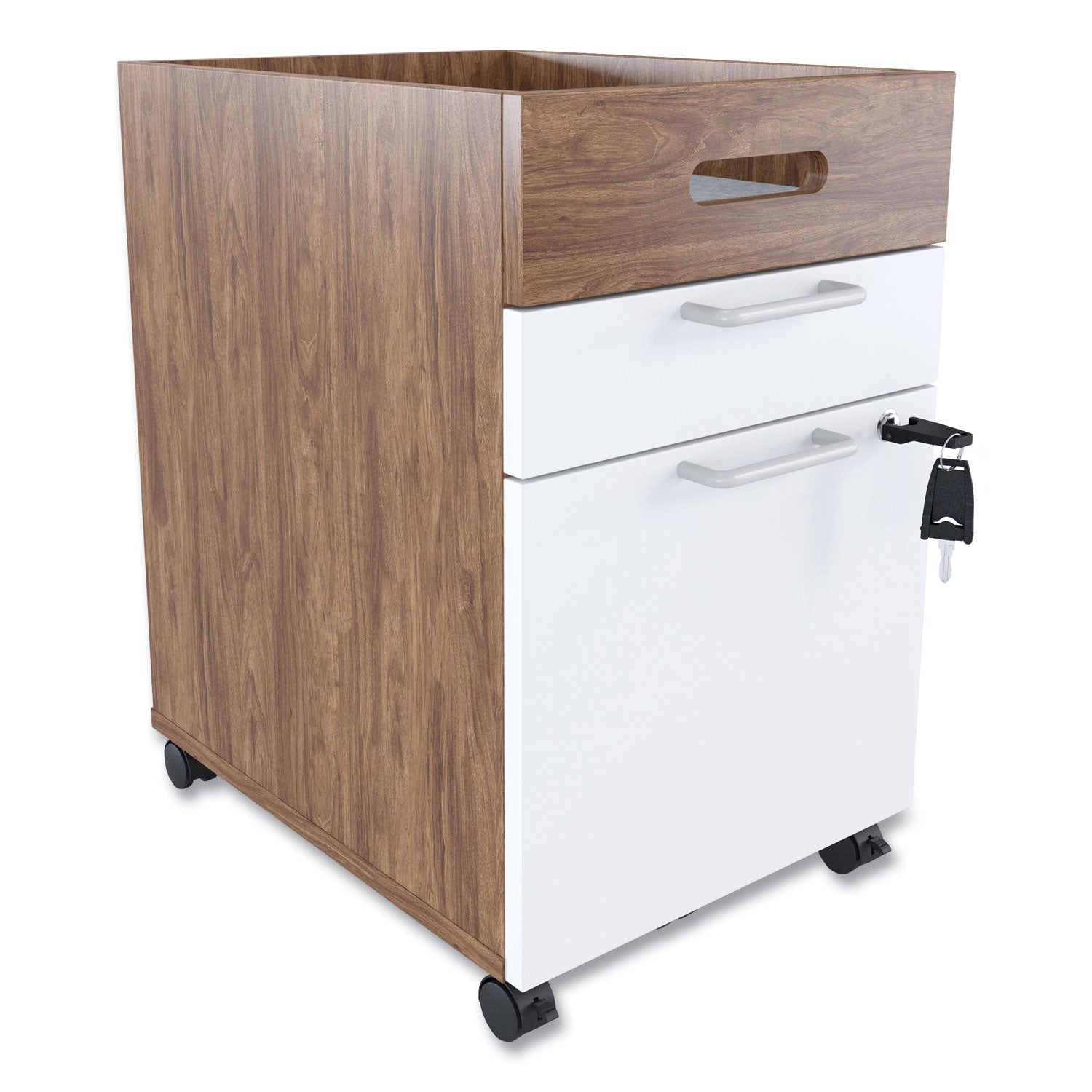 Union & Scale™ Essentials Mobile Pedestal File, Left Or Right, 2-Drawers: Box/file, Legal/letter, White/espresso, 15.5" X 21.2" X 24.2"