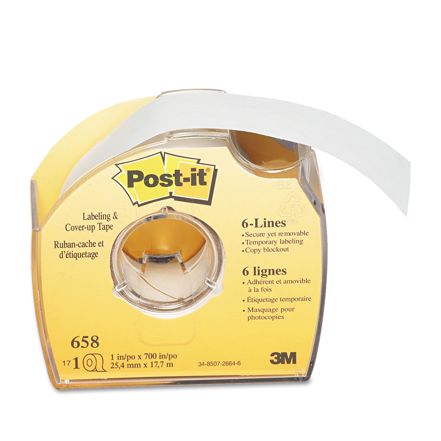 Post-it® Labeling and Cover-Up Tape, Non-Refillable, Clear Applicator, 1" x 700"