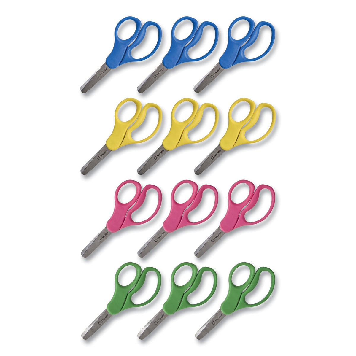 TRU RED™ Kids' Blunt Tip Stainless Steel Safety Scissors, 5" Long, 2.05" Cut Length, Straight Assorted Color Handles, 12/Pack