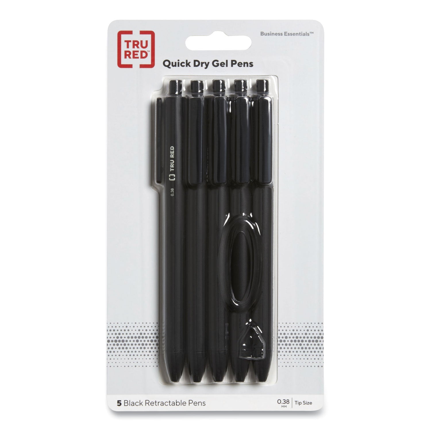 TRU RED™ Quick Dry Gel Pen, Retractable, Extra-Fine 0.38 Mm, Black Ink, Black Barrel, 5/pack
