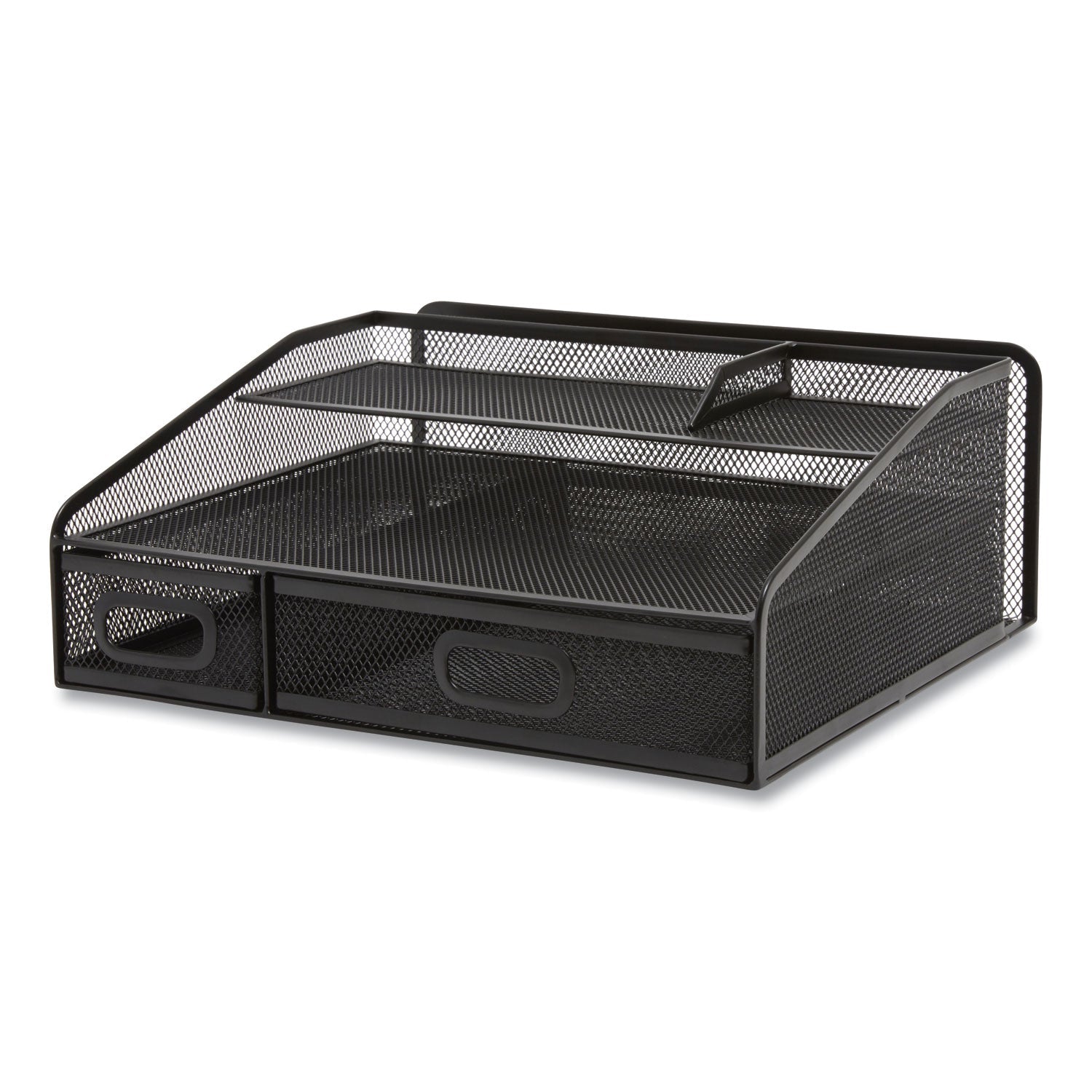 TRU RED™ Six Compartment Wire Mesh Accessory Holder, 2 Drawers, 12.91 x 12.01 x 5.43, Black