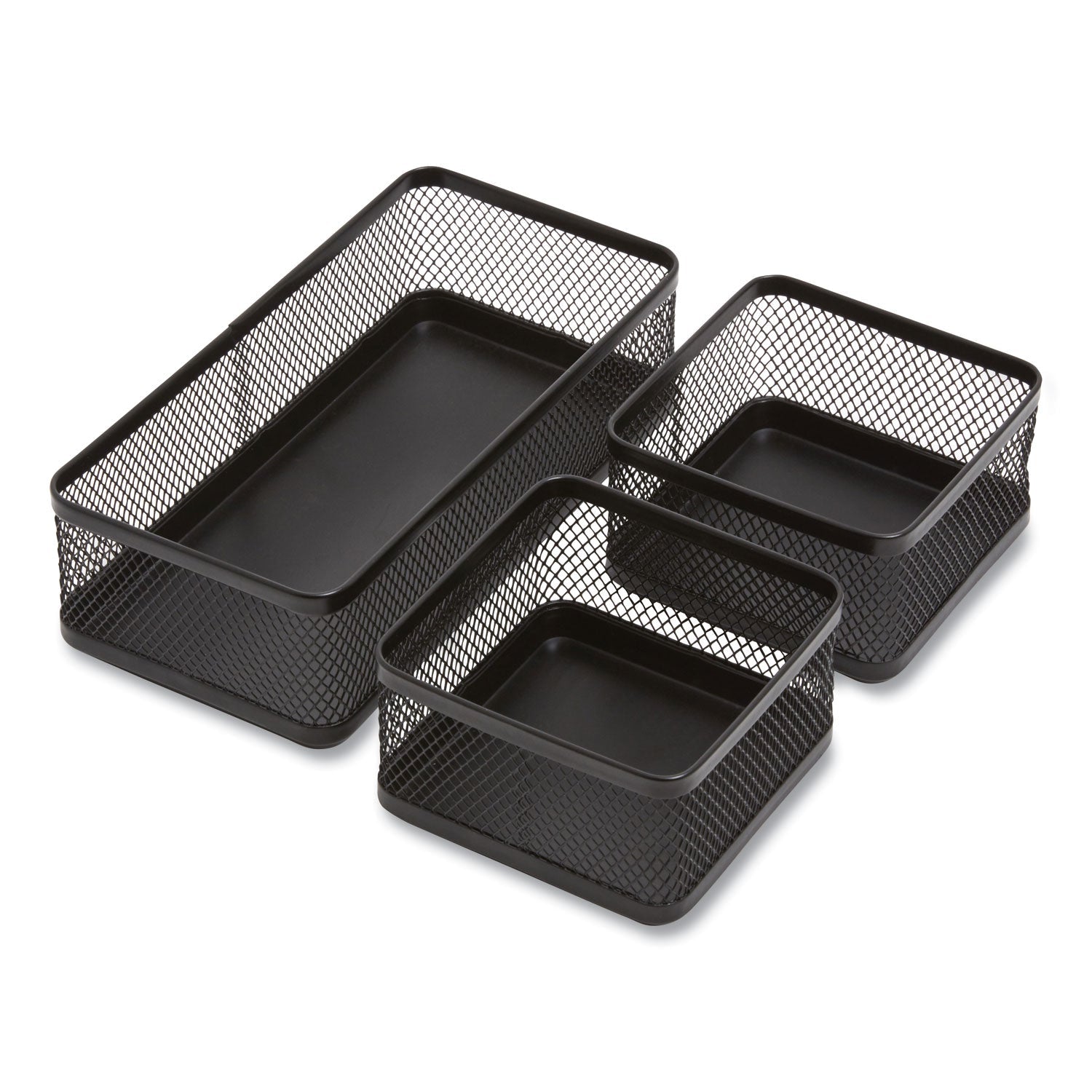 TRU RED™ Three Compartment Stackable Wire Mesh Desk Organizer, 8.46 X 4.92 X 4.33, Black