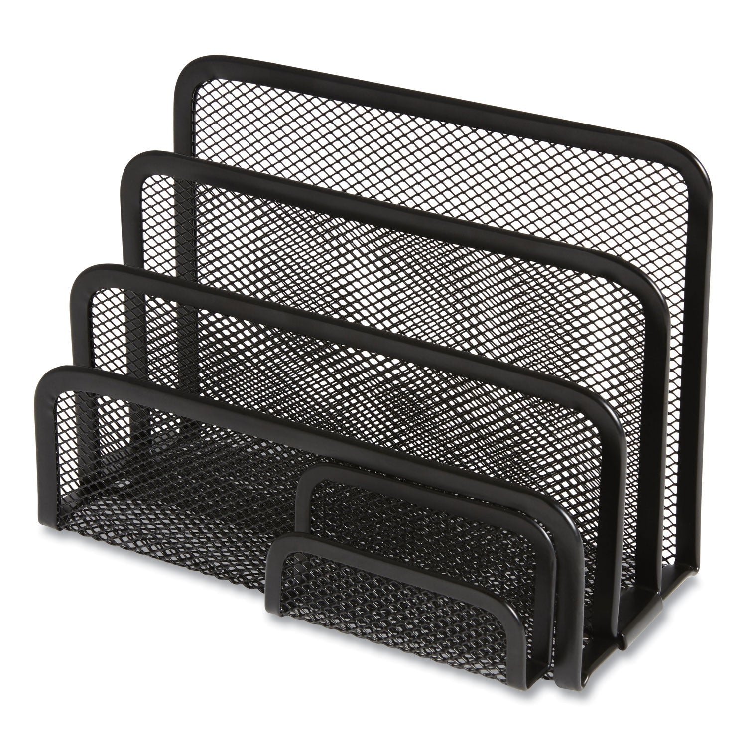 TRU RED™ Wire Mesh Mail Sorter With Business Card Holder, 4 Sections, #6 1/4 To #16 Envelopes, 5.59 X 3.93 X 7.55, Matte Black