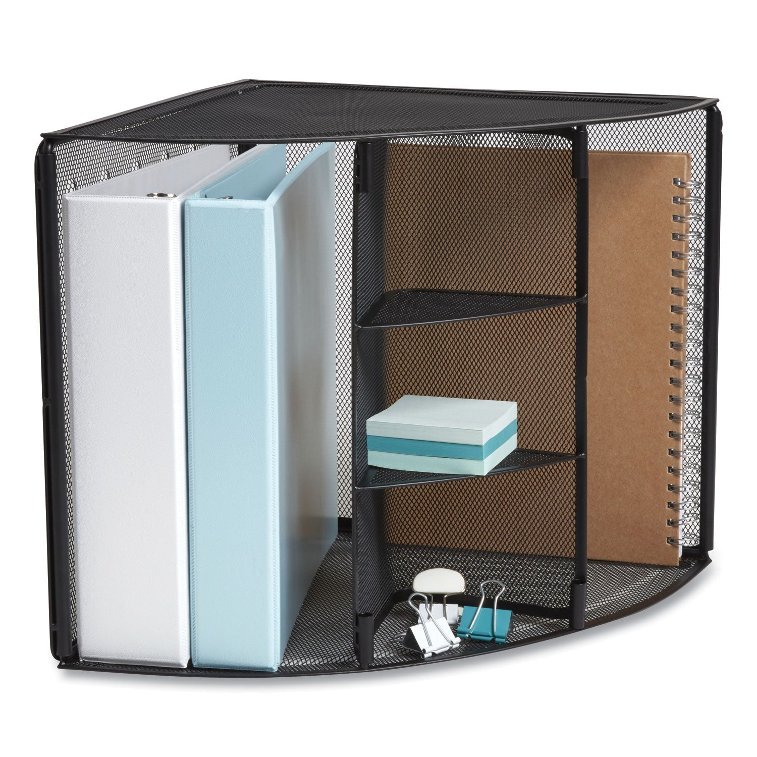 TRU RED™ Wire Mesh Corner Organizer, Four Sections, 5.28 x 14.17 x 19.37, Black