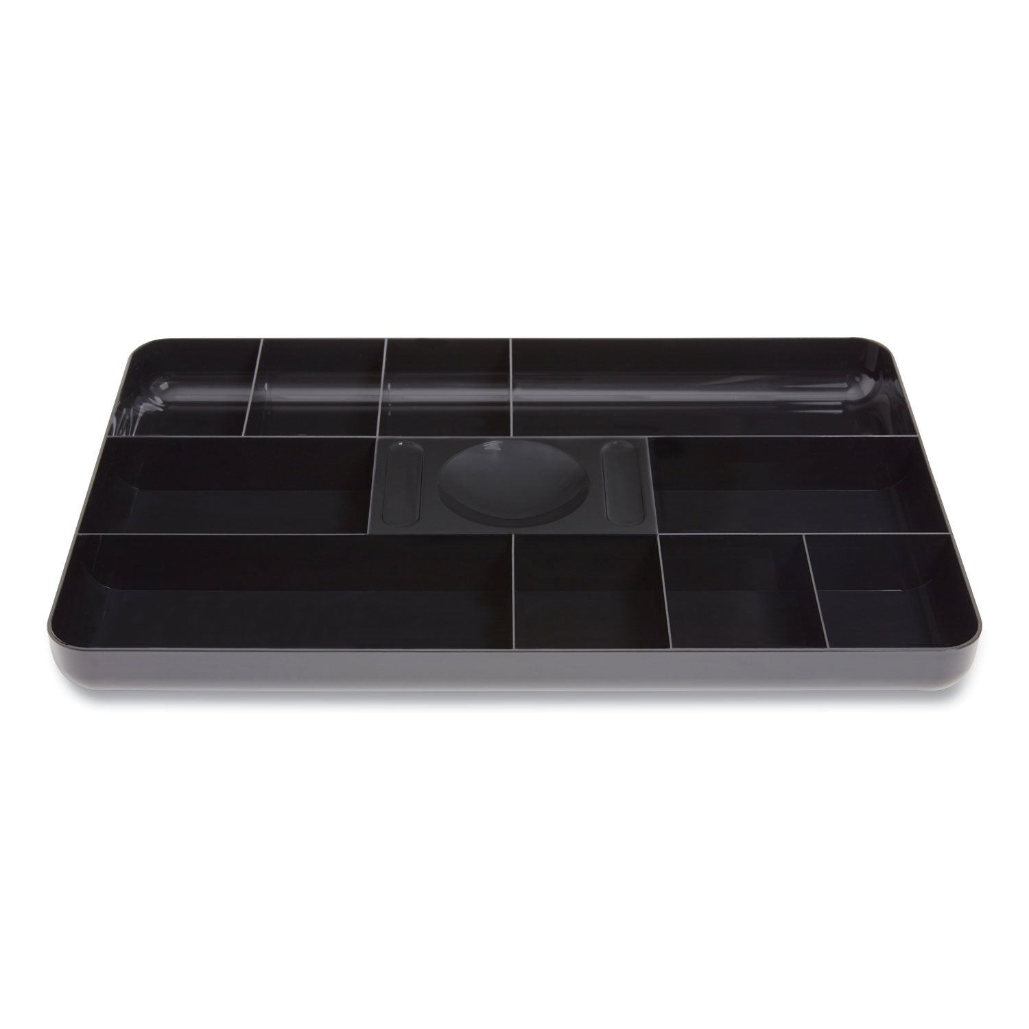 TRU RED™ Shallow Plastic Drawer Organizer, 13 Compartments, 9.11 X 14.11 X 1.24, Black