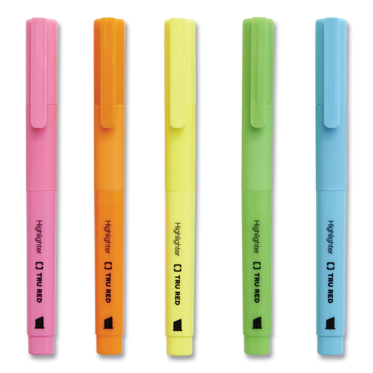 TRU RED™ PEN STYLE CHISEL TIP HIGHLIGHTER, ASSORTED INK COLORS, CHISEL TIP, ASSORTED BARREL COLORS, 5/PACK