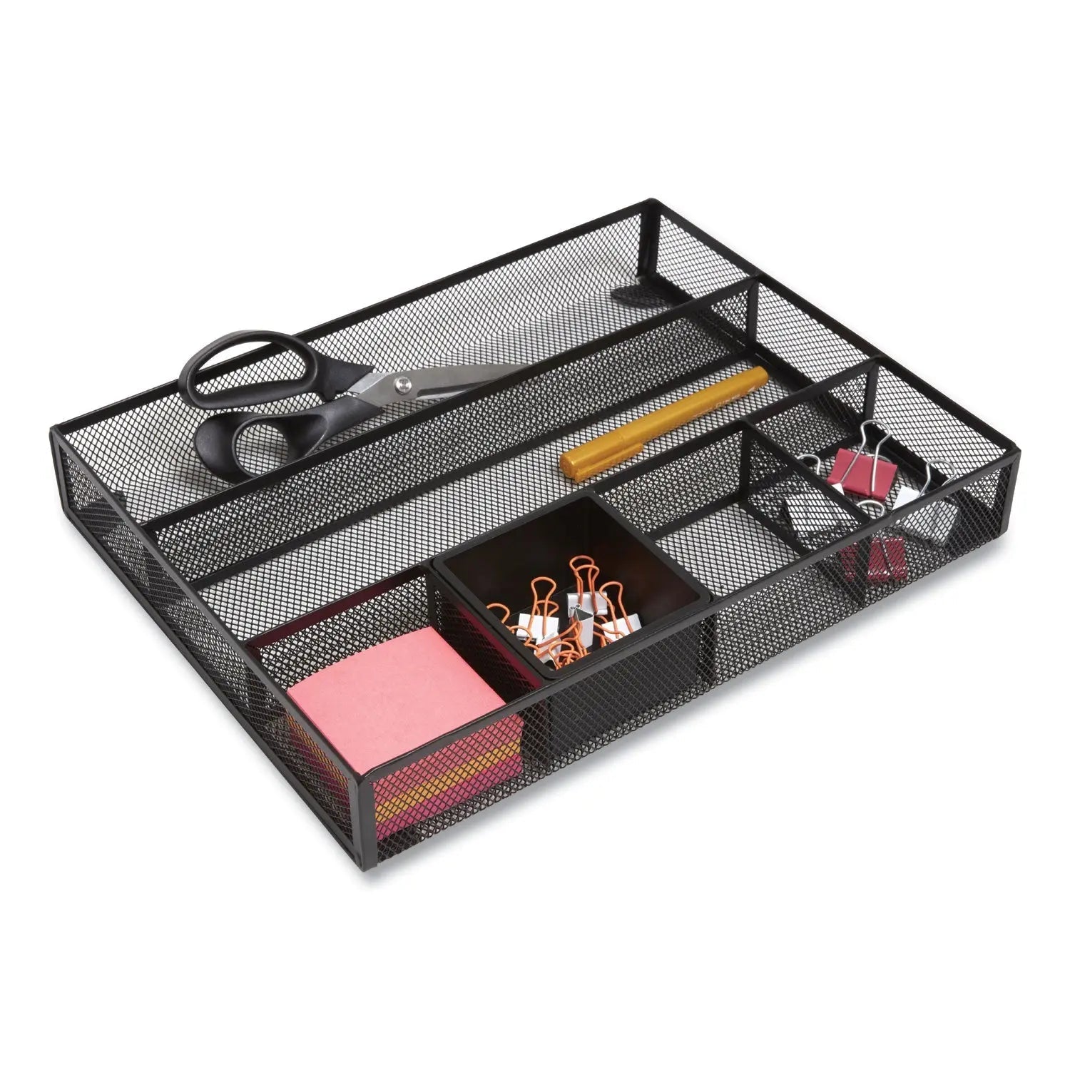 TRU RED™ Mesh Drawer Organizer, Six Compartment, 15.43 x 12.2 x 2.68, Black
