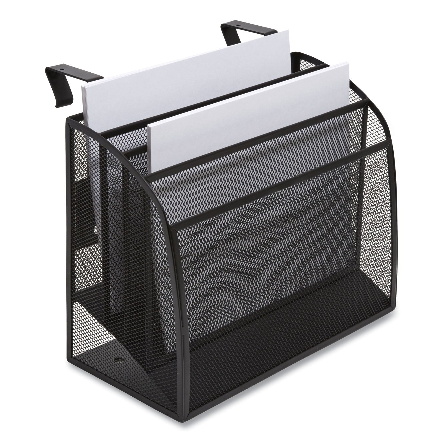 TRU RED™ Wire Mesh Incline Sorter, Enclosed Design, 4 Sections, Letter-Size, 12.99 X 6.49 X 10.15, Matte Black