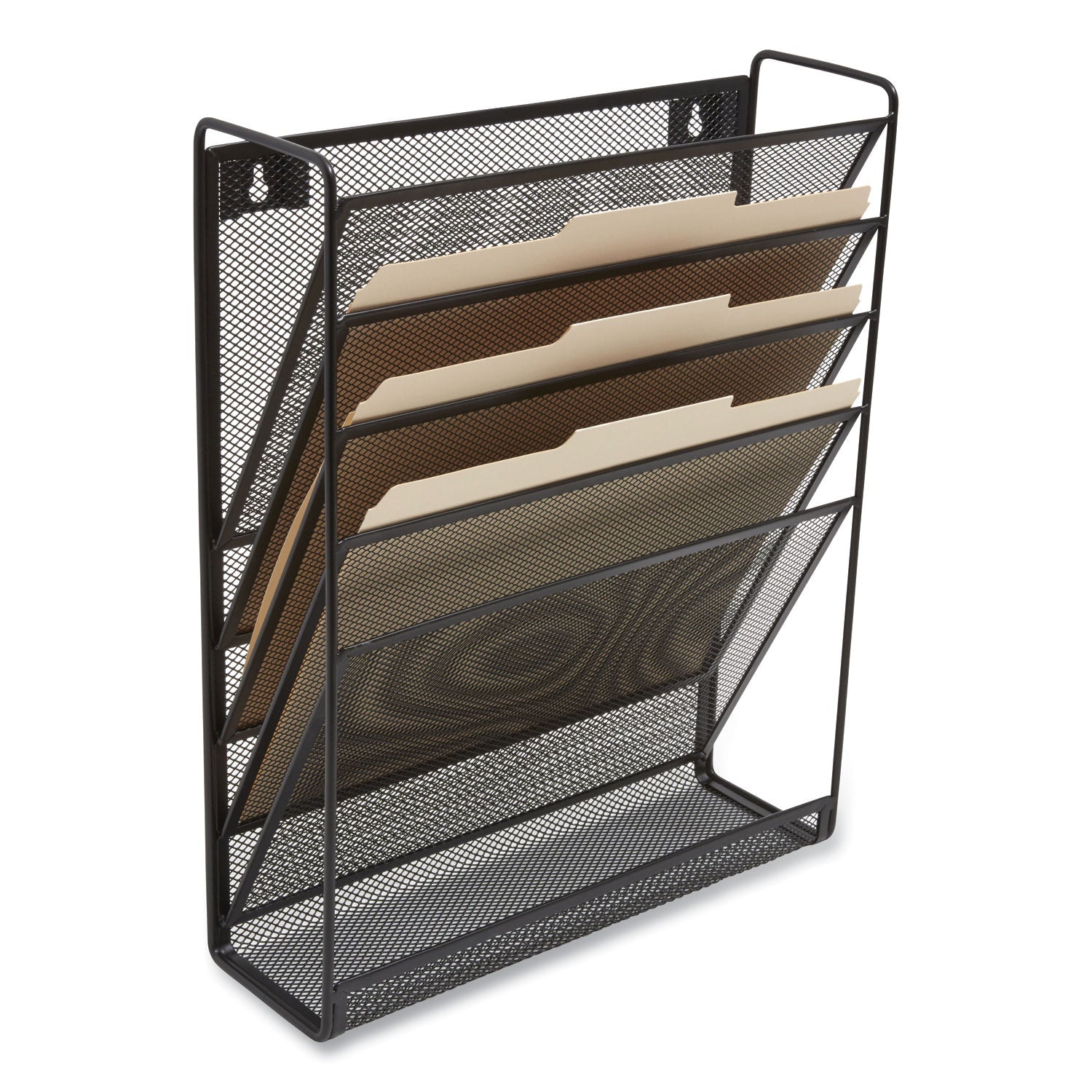 TRU RED™ Wire Mesh Incline Sorter, Enclosed Design, 5 Sections, Letter-Size, 13.38 X 4.52 X 16.45, Matte Black