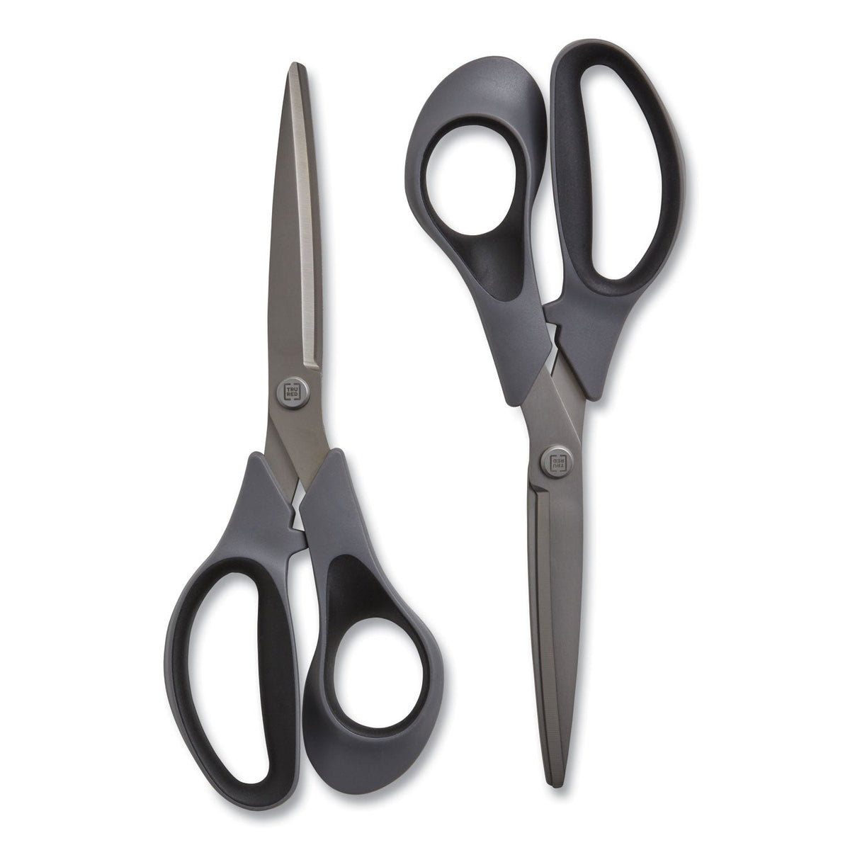 TRU RED™ Non-Stick Titanium-Coated Scissors, 8" Long, 3.86" Cut Length, Straight Gray/Black Handle, Gun-Metal Gray Blades, 2/Pack