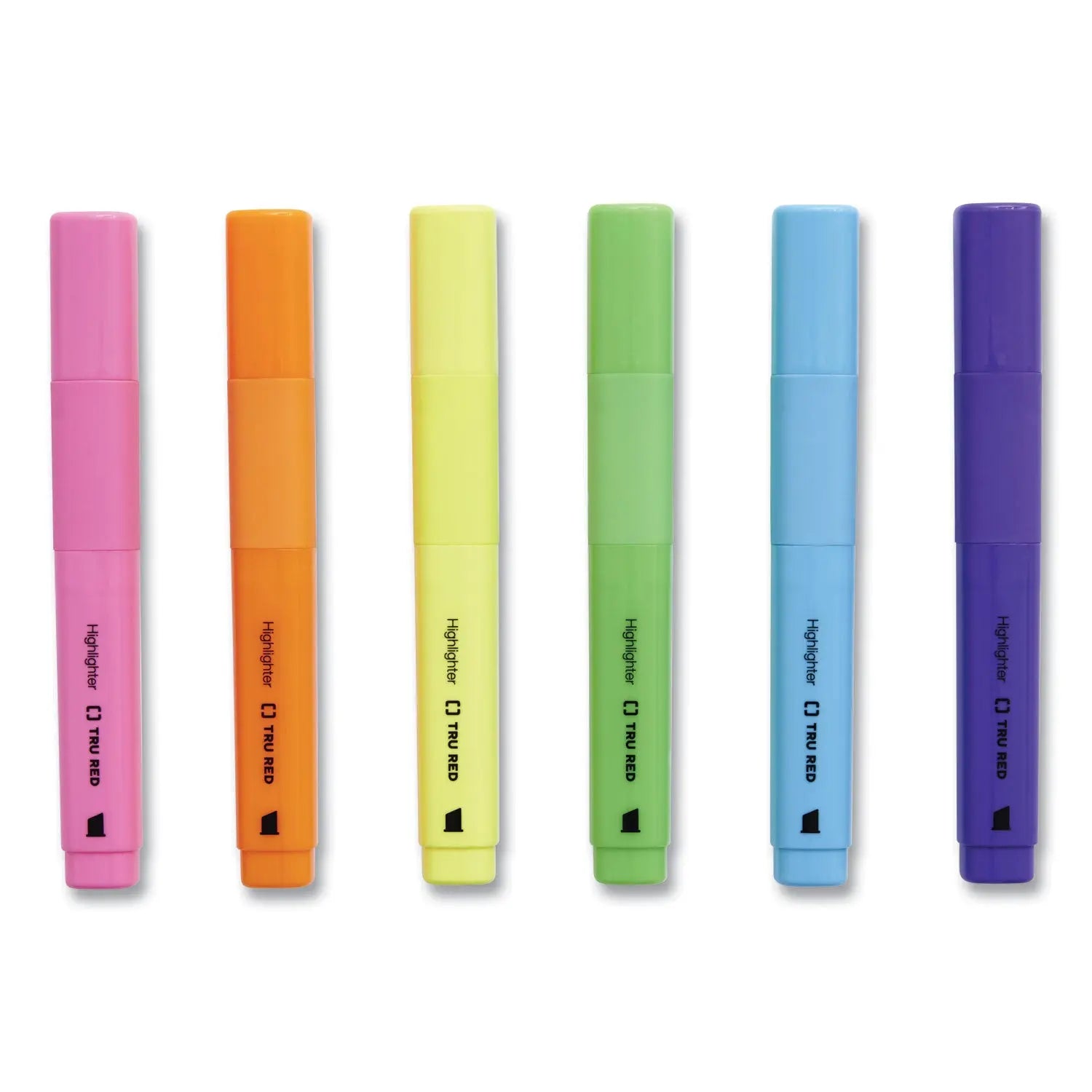 TRU RED™ Tank Style Chisel Tip Highlighter, Assorted Ink Colors, Chisel Tip, Assorted Barrel Colors, 12/Pack