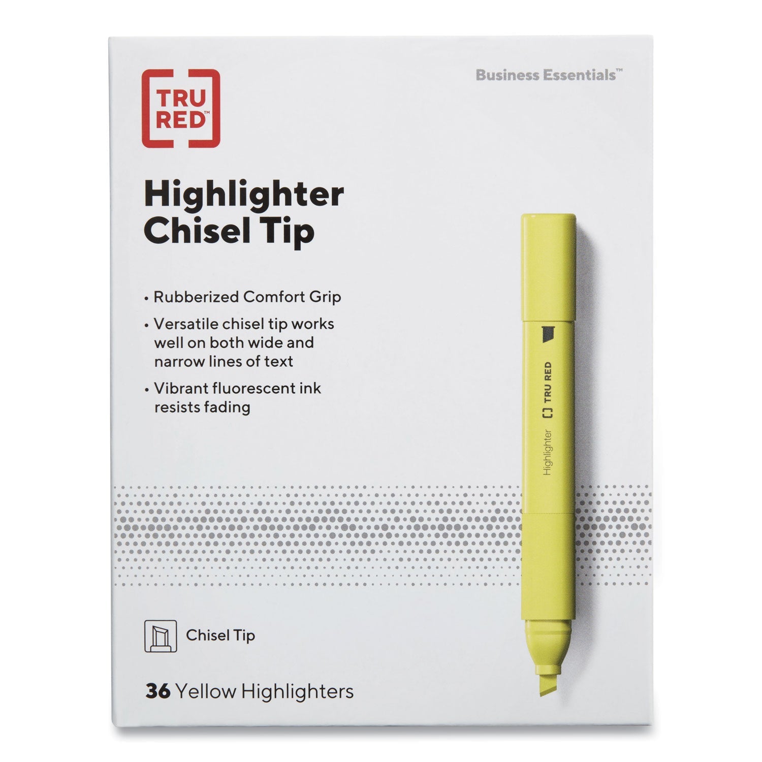 TRU RED™ Pen Style Chisel Tip Highlighter, Yellow Ink, Chisel Tip, Yellow Barrel, 36/pack
