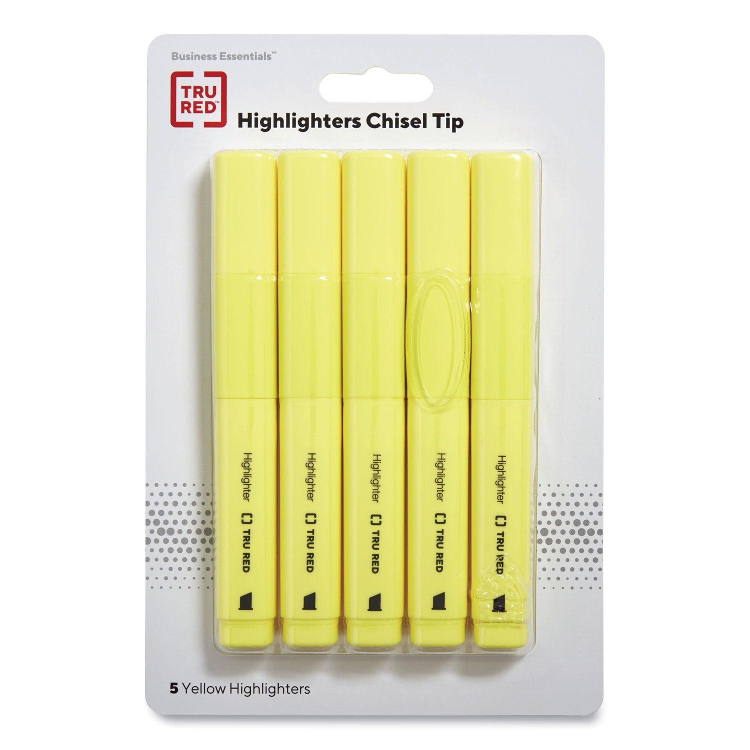 TRU RED™ TANK STYLE CHISEL TIP HIGHLIGHTER, YELLOW INK, CHISEL TIP, YELLOW BARREL, 5/PACK