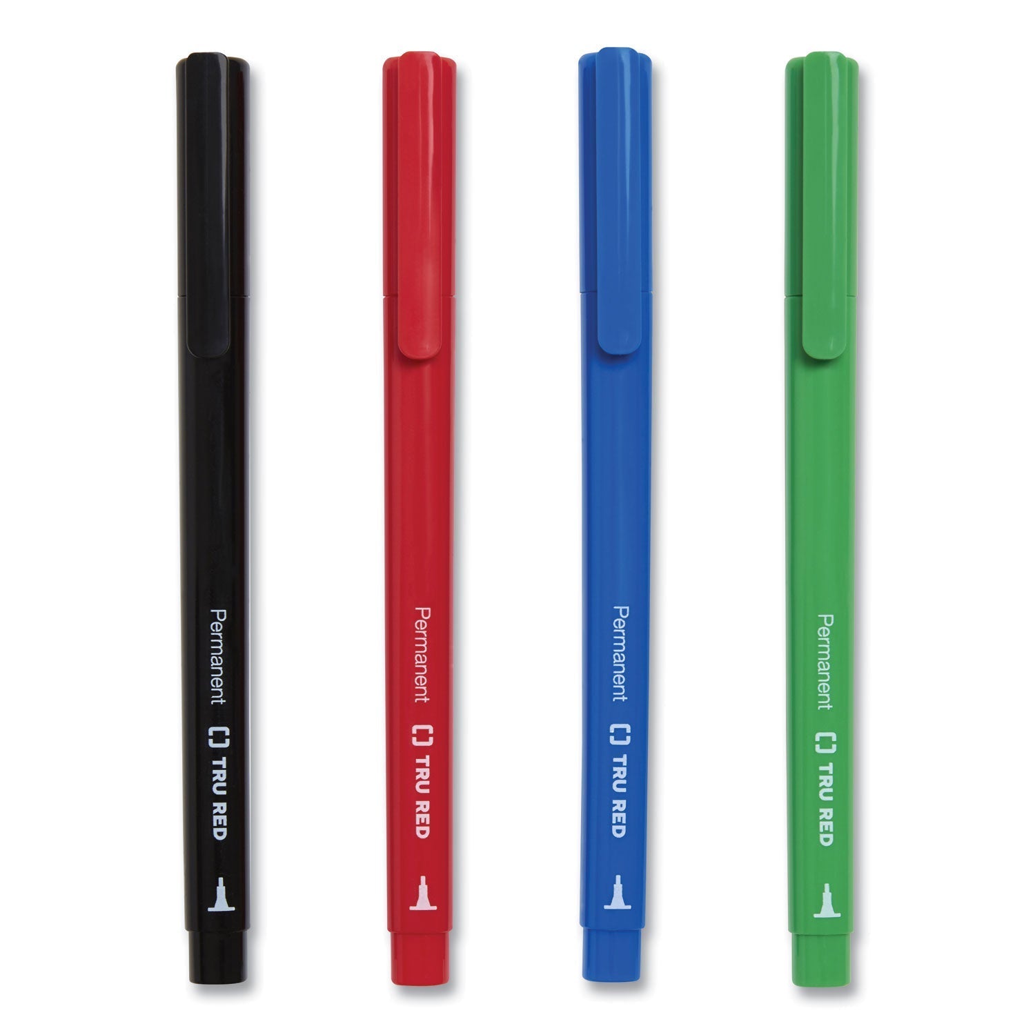 TRU RED™ PERMANENT MARKER, PEN-STYLE, EXTRA-FINE NEEDLE TIP, ASSORTED COLORS, 5/PACK