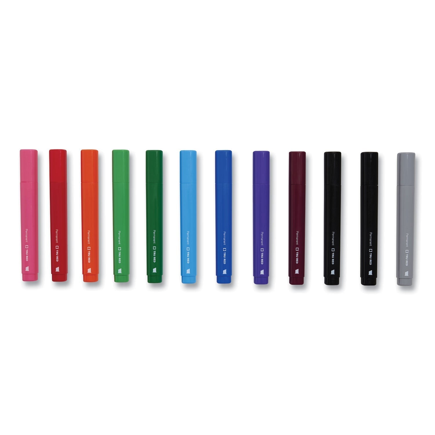 TRU RED™ PERMANENT MARKER, TANK-STYLE, MEDIUM CHISEL TIP, ASSORTED COLORS, 12/PACK